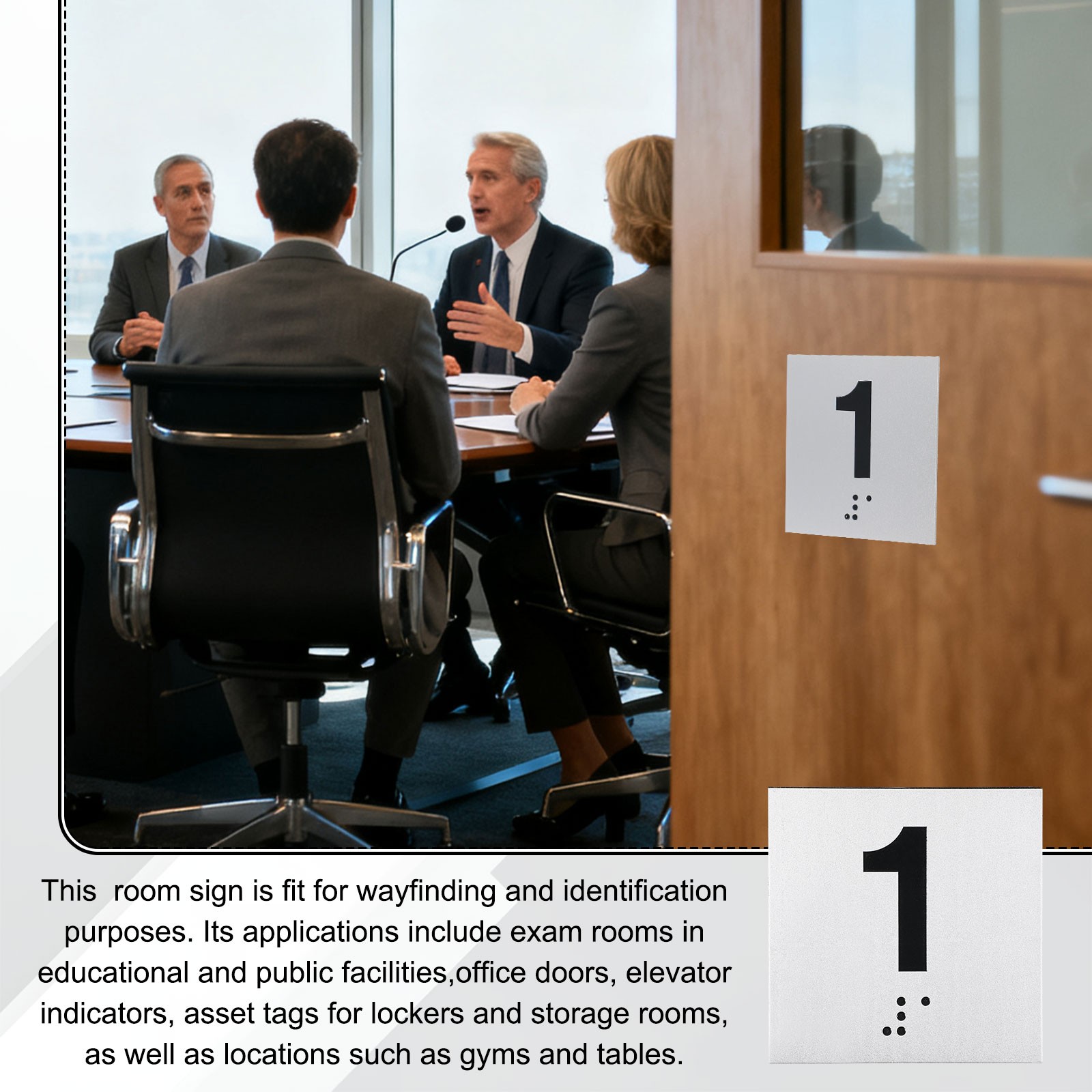 Exam Room Number Sign, 8″ x 8″ Number 9 Sign with Braille, Black on Silver