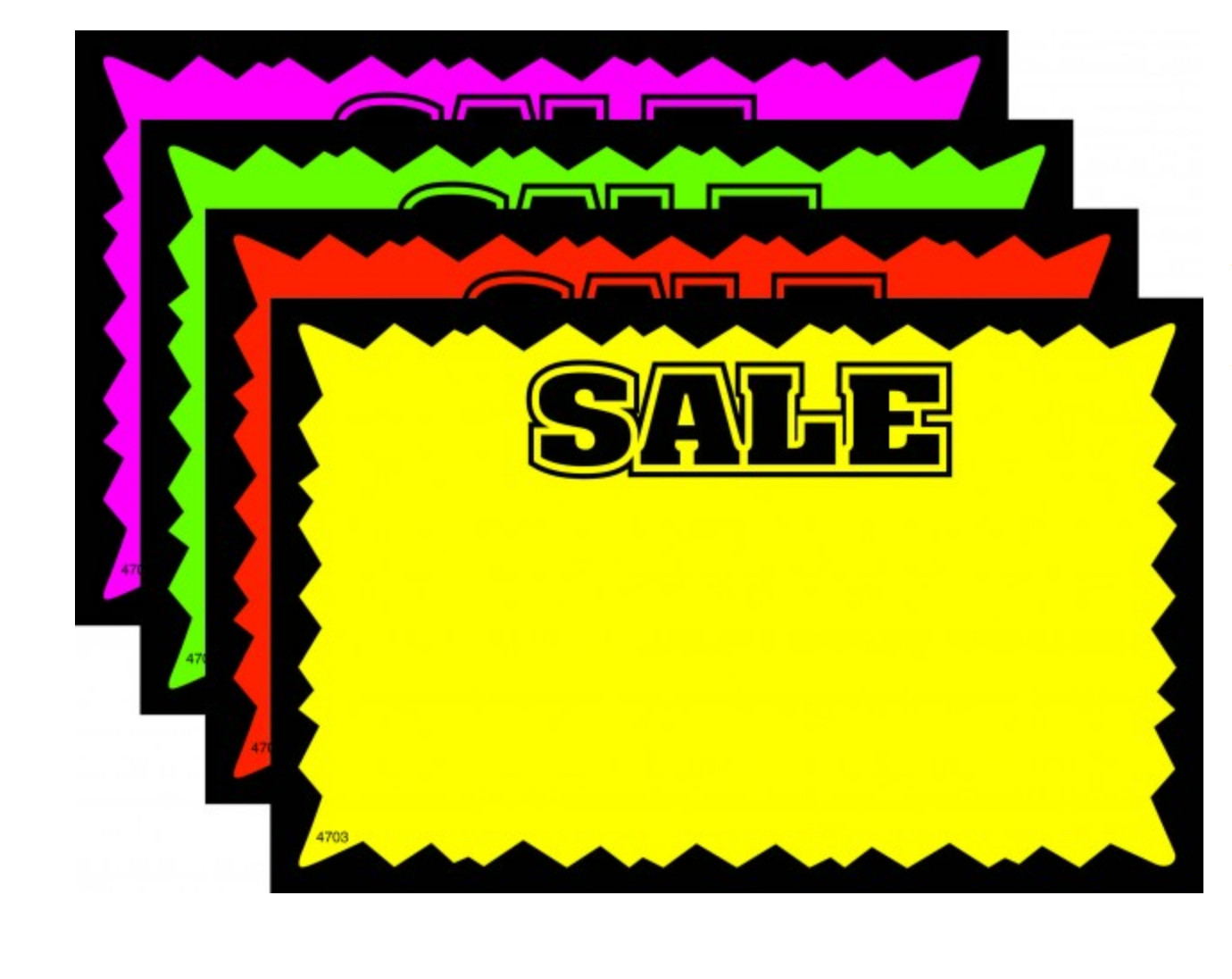 100 – SALE 5.375″ x 3.4375″ Fluorescent Burst Neon Retail Signs Cards 25 Each