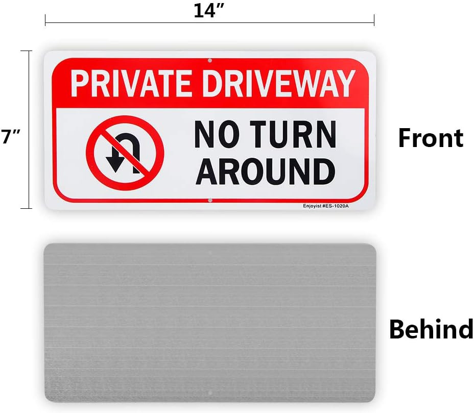 2 Pack Private Driveway, No Turn around Sign, 14″X 7″ .04″ Aluminum Reflective S