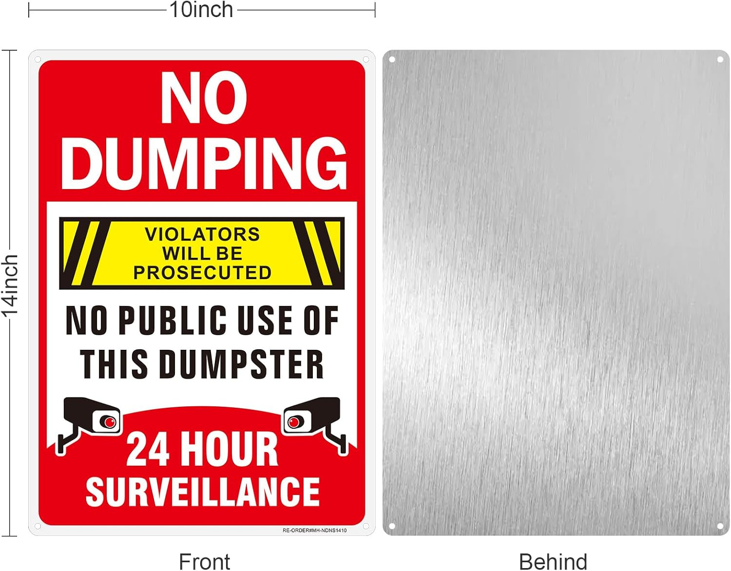 No Dumping Signs-2 Pack, 14X10Inch Aluminum No Public Use of Dumpster Sign, No I