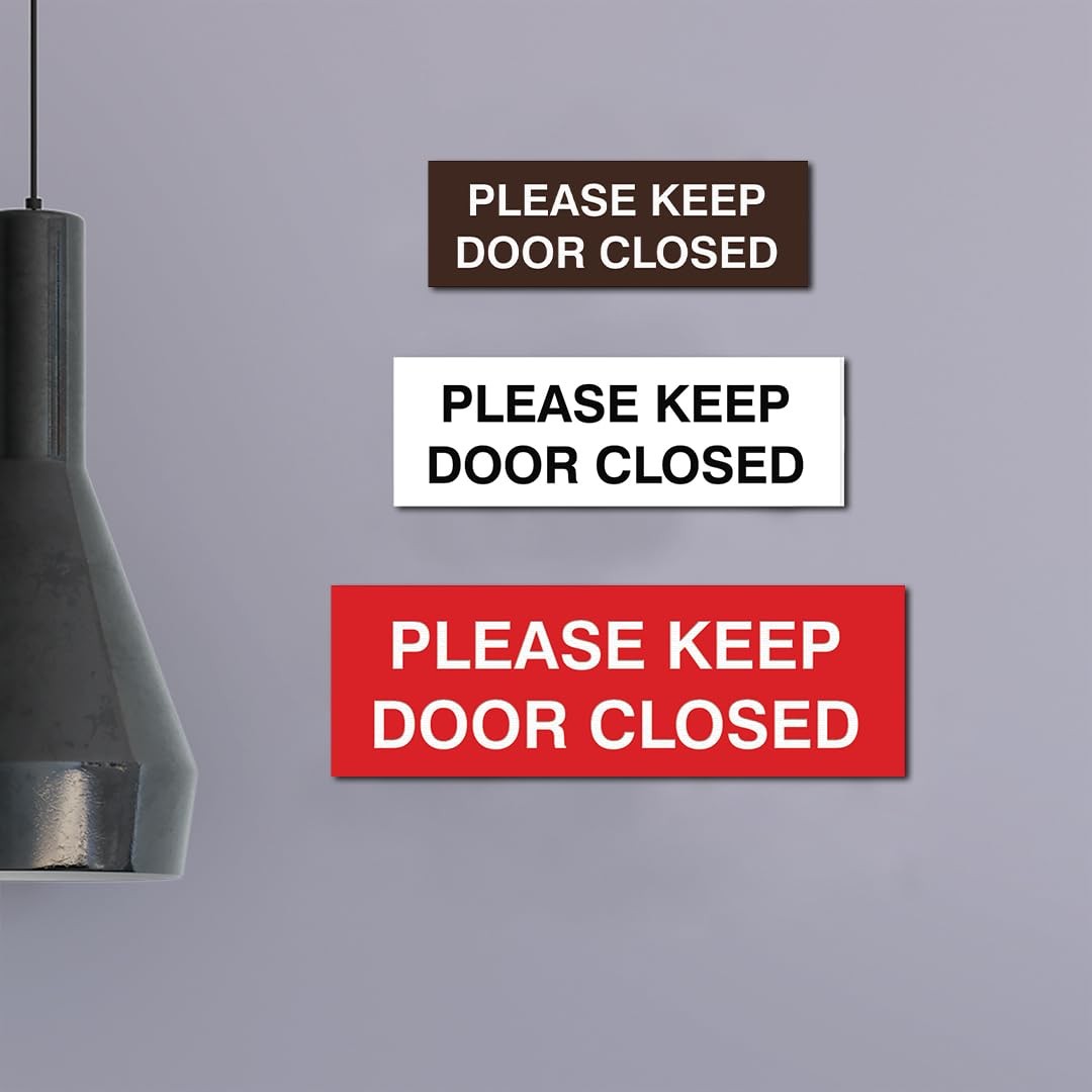 All Quality Keep Door Closed Sign – Double-Sided Adhesive – Dark Brown – Small