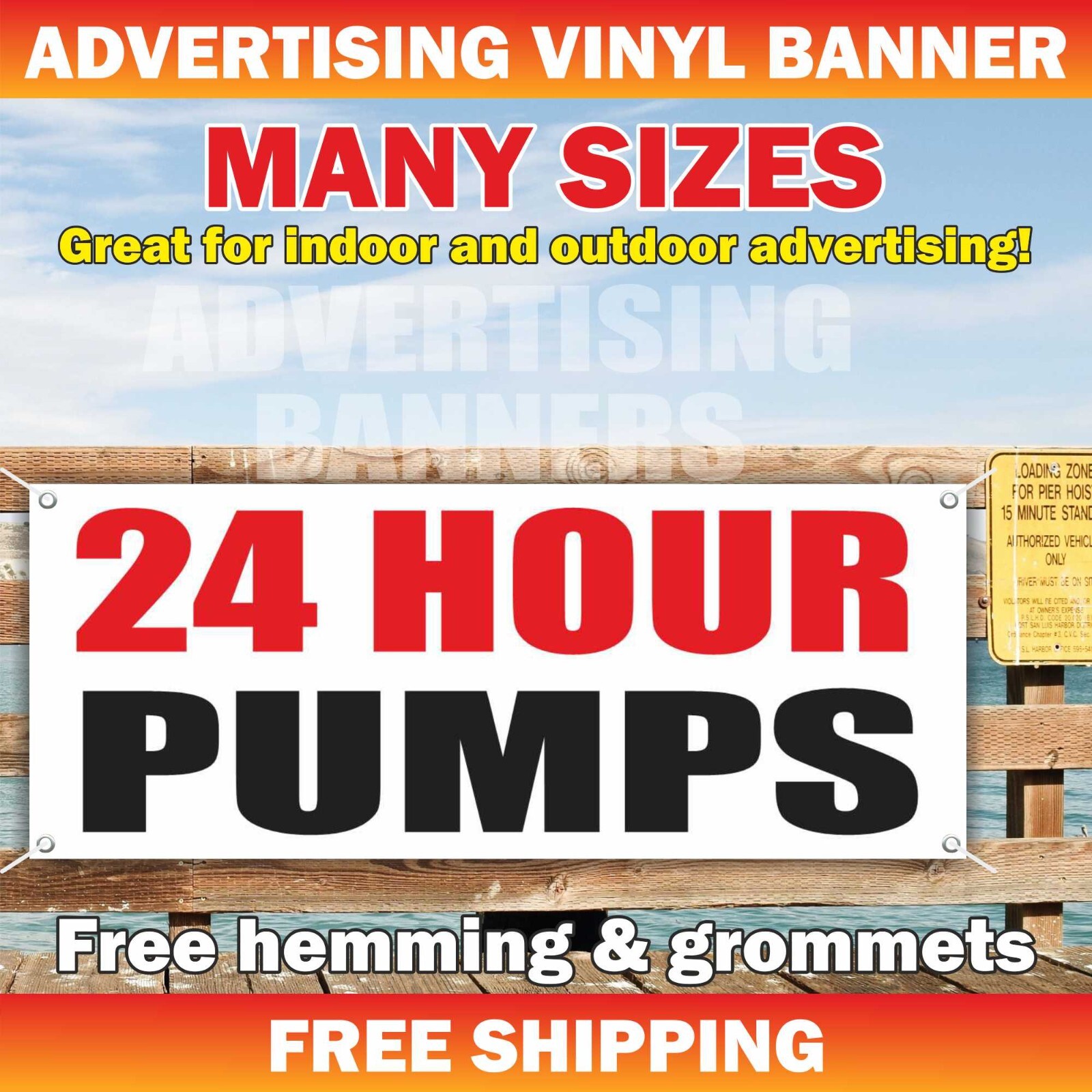 24 HOUR PUMPS Advertising Banner Vinyl Mesh Sign AUTOMOTIVE PLUMBING