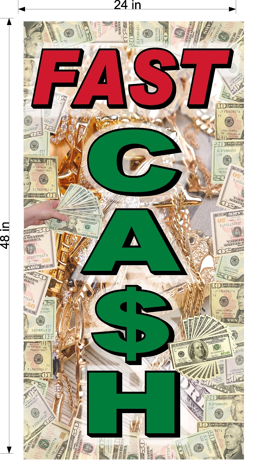 PERFORATED WINDOW DECAL PAWN SHOP CASH FOR GOLD AMMO LOT OF 4 2′ X 4′ VERTICAL