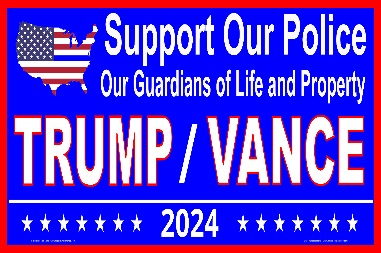 TRUMP VANCE Support Our Police 2024 – HUGE & LARGE BLUE wht – Banners -USA MADE