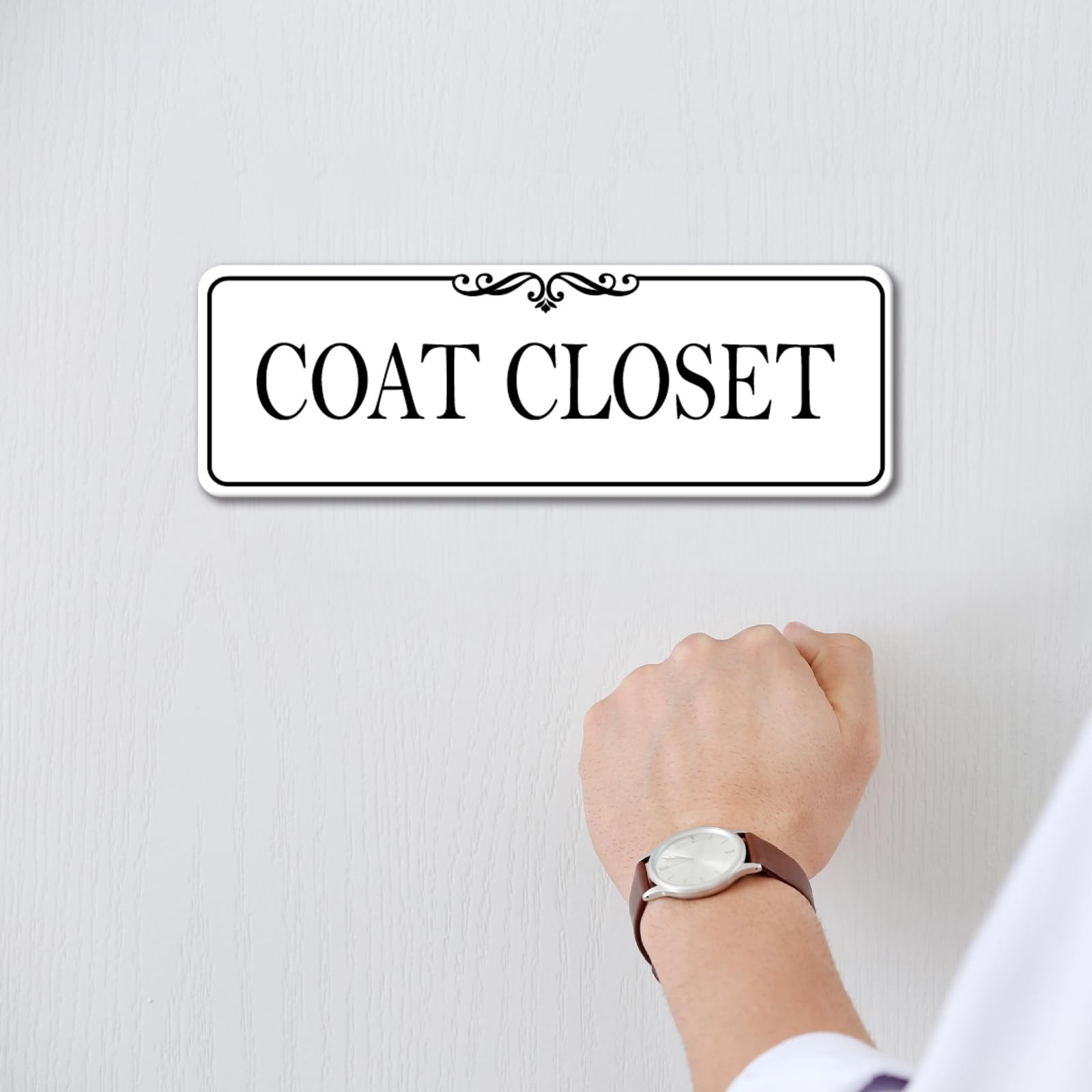 9×3 Inch Coat Closet Room Acrylic SelfStick Sign Elegant White Door Signage