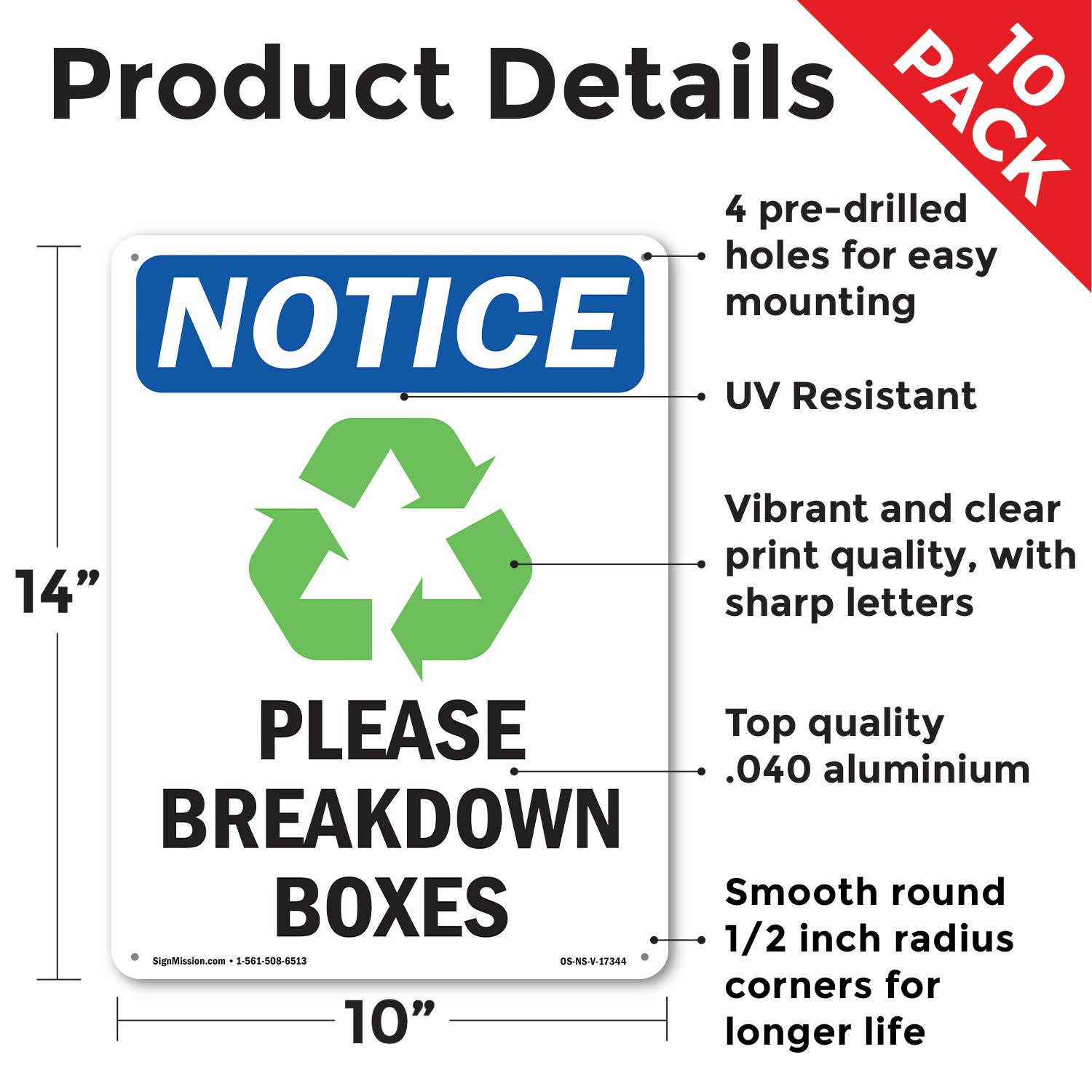 Please Breakdown Boxes OSHA Notice Sign Metal, Plastic, Or Decal – 5 or 10 Pack