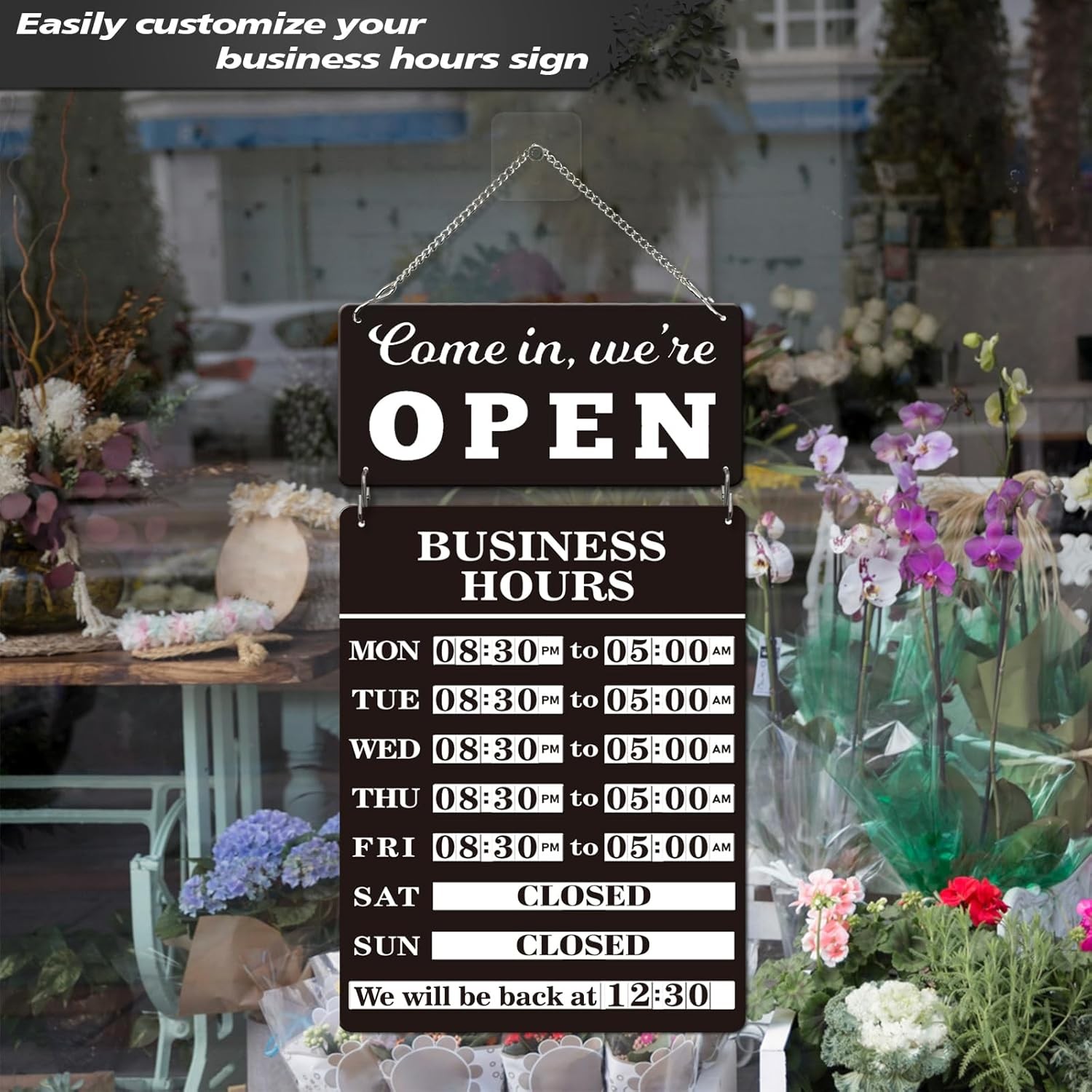 Magnetic Changeable Business Hours Sign with Double Sided 12*8in&8*4in, black