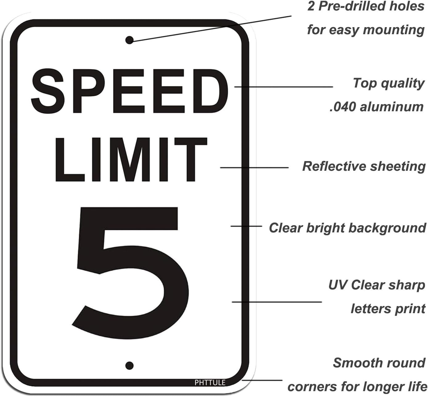 Speed Limit 5 MPH Sign 2 Pack, 12 x 18 inches Slow Down Sign Reflective 40Mil…