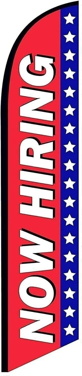Now Hiring (red,white,blue) Feather Banner Swooper Flag, Windless Design,…