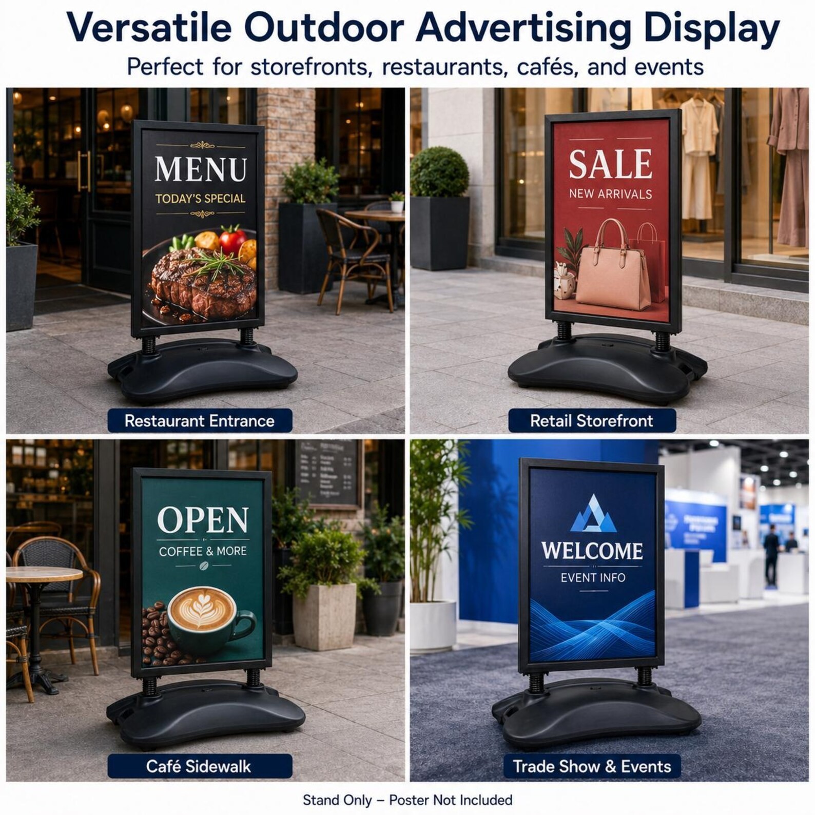24″x36″ Water Base Sidewalk Sign Holder with Wheels, Outdoor Poster Stand