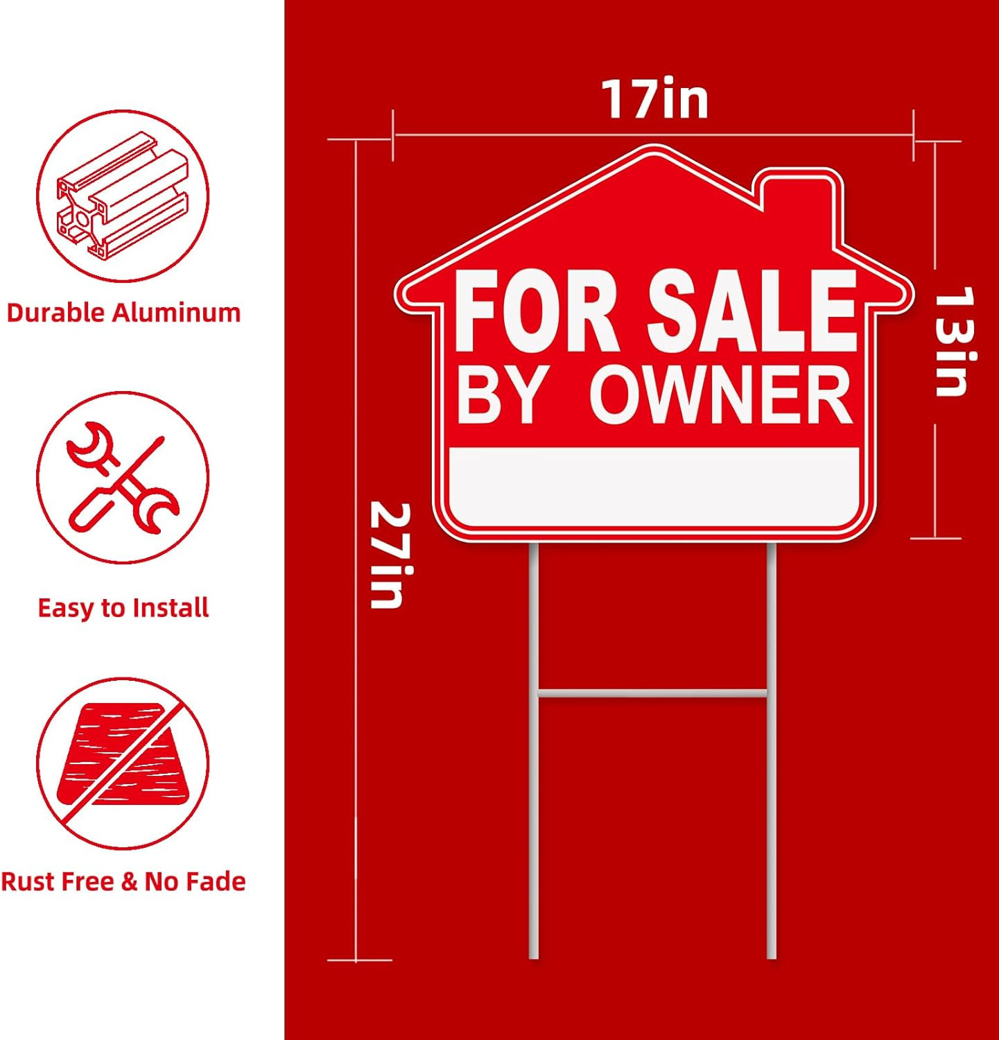 For Sale By Owner Yard Sign, 1-Pack 17″x13″ Double-Sided Signs, Corrugated Pl…