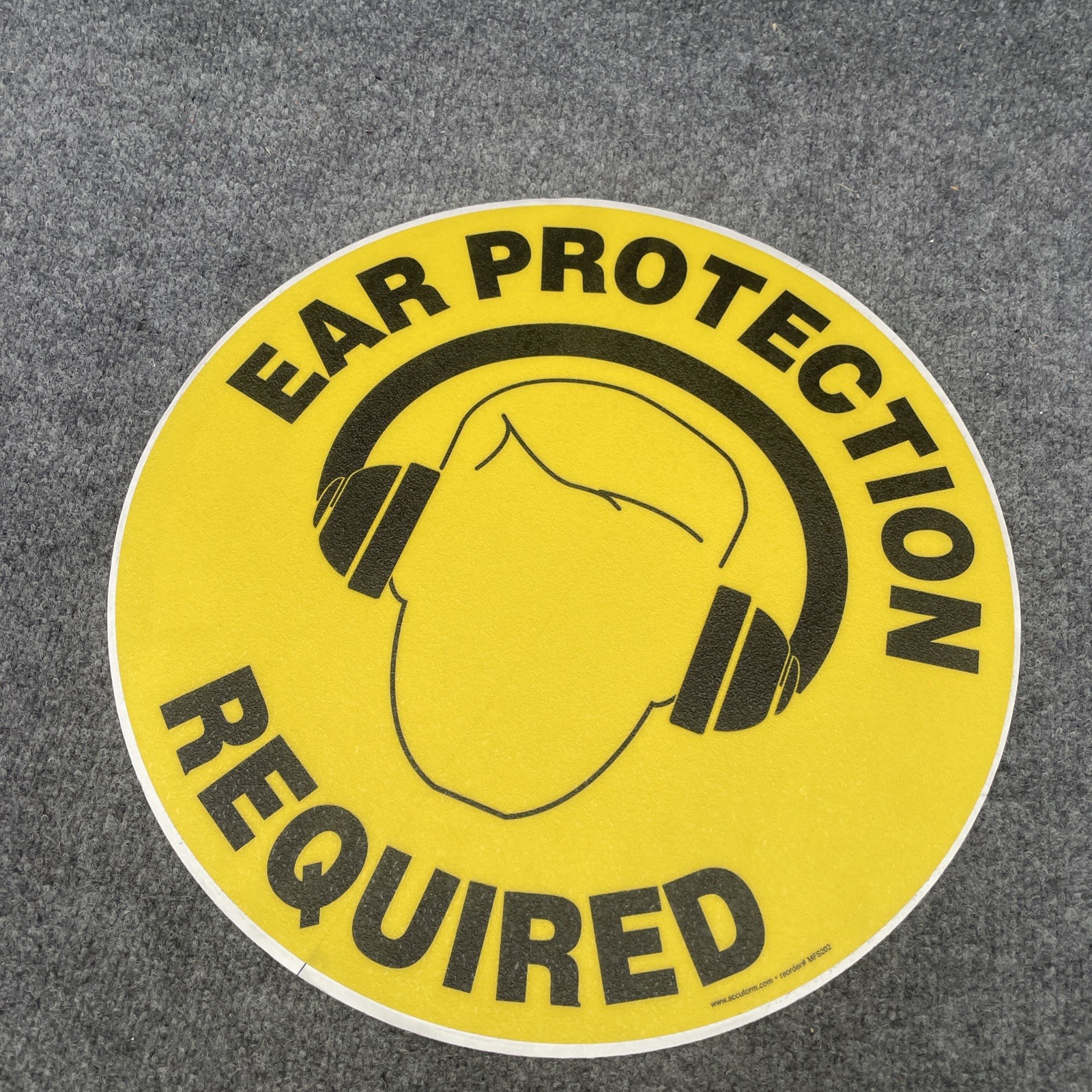 Accuform MFS202 EAR PROTECTION REQUIRED 17” Black/Yellow Floor Adhesive Vinyl