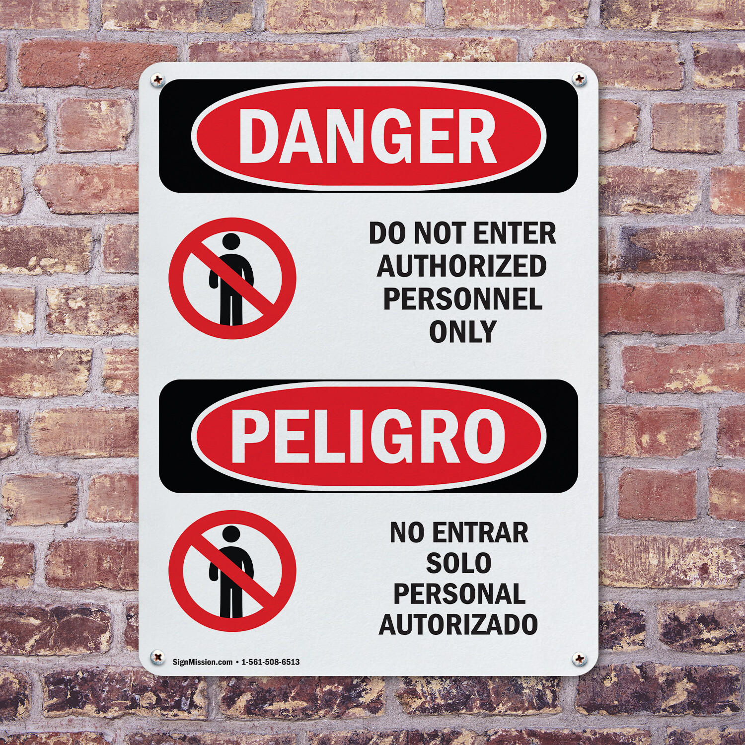 (2 Pack) Do Not Enter Authorized Only Bilingual OSHA Danger Sign Decal Metal
