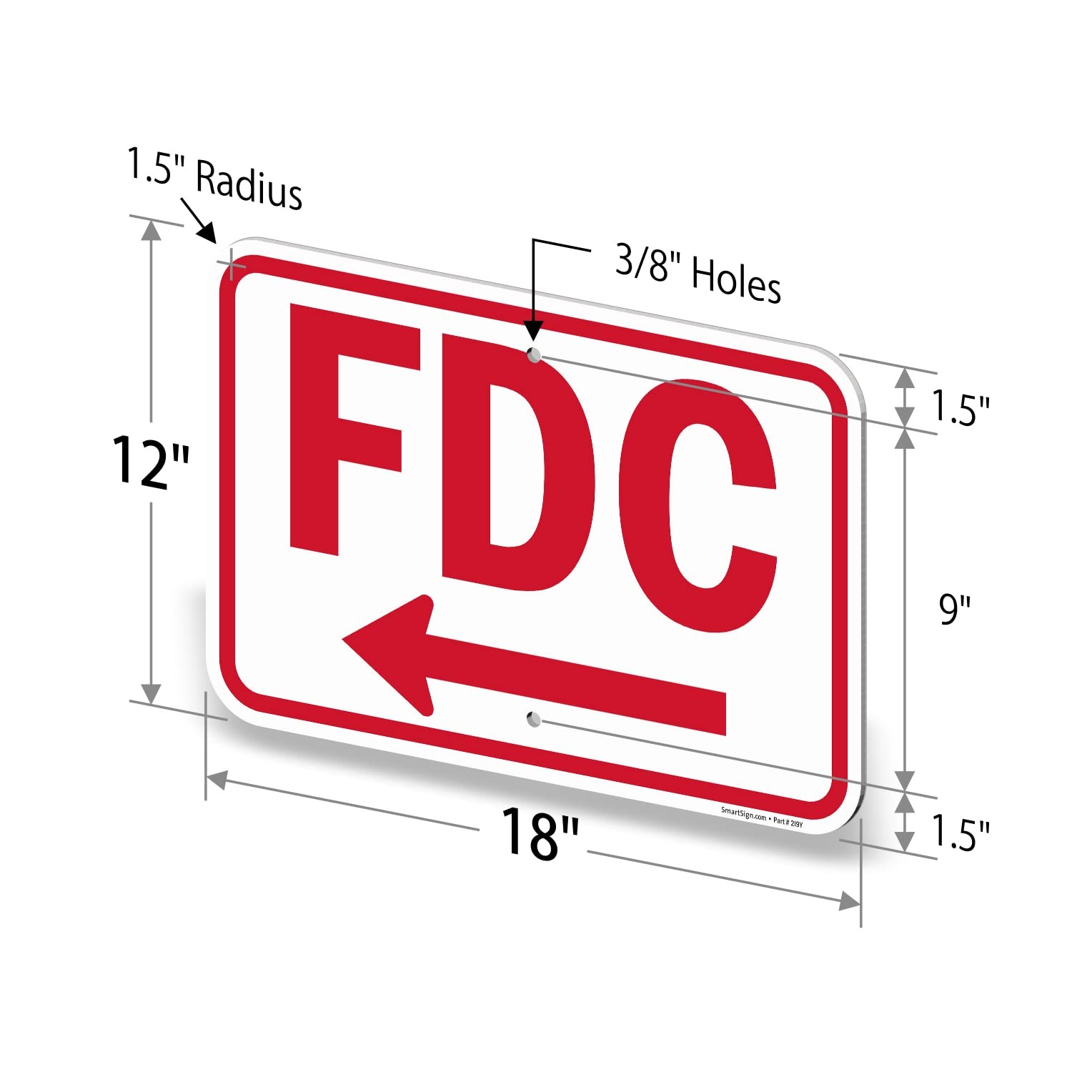 12×18 Inch FDC Fire Department Connection Metal Sign Left Arrow Aluminum