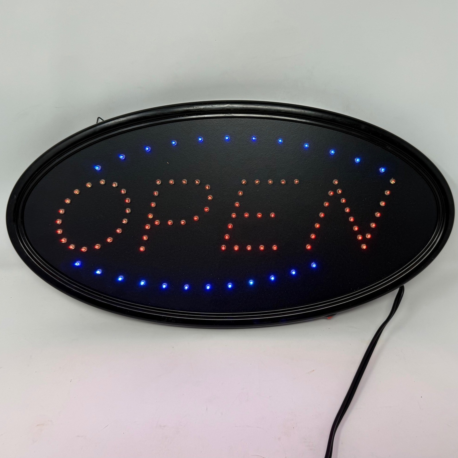 Animated LED Open Sign Oval Blue Red Flashing Business Storefront 25x48cm AC