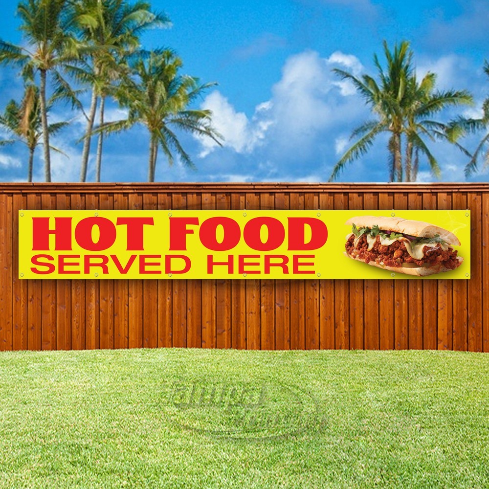 HOT FOOD SERVED HERE Advertising Restaurant Vinyl Banner Flag Sign USA XL01771