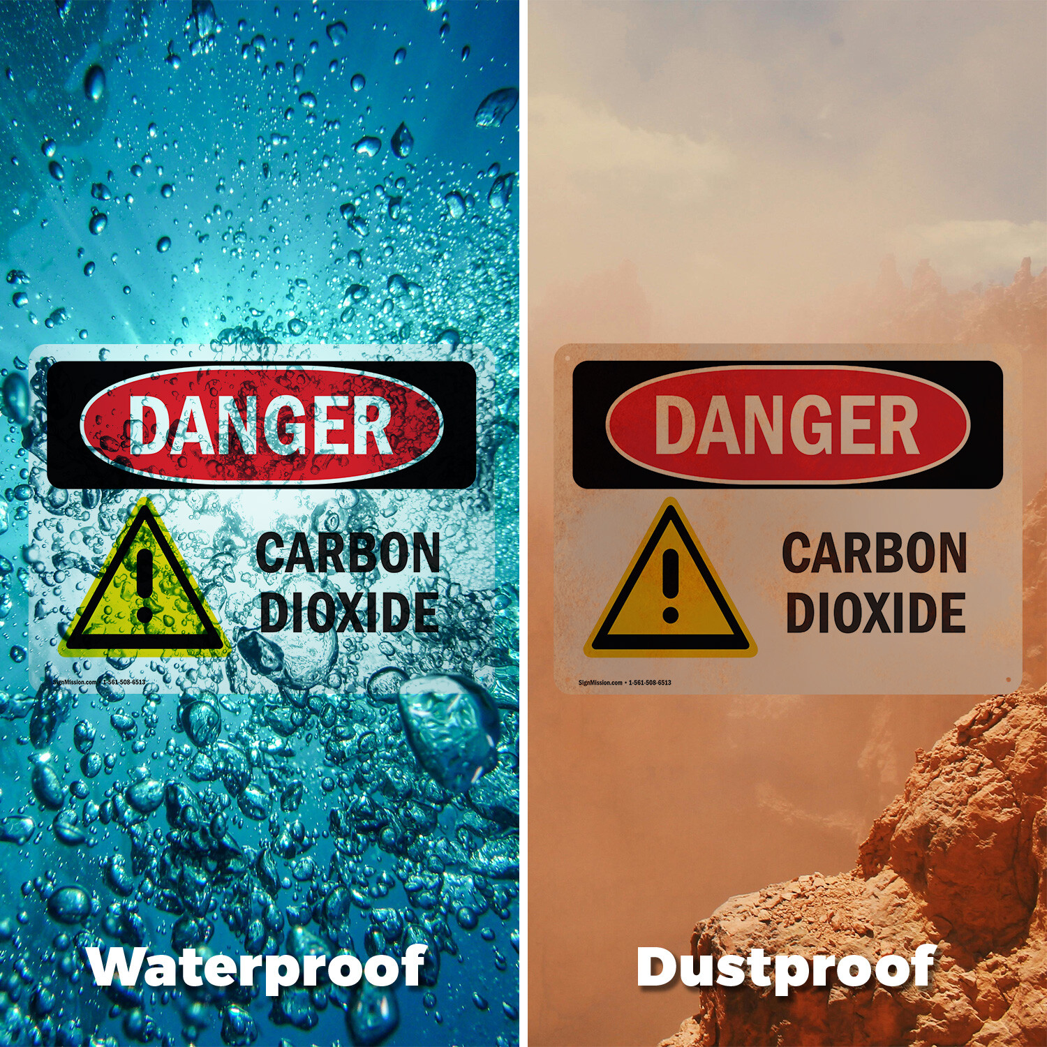 (2 Pack) Carbon Dioxide OSHA Danger Sign Decal Metal Plastic