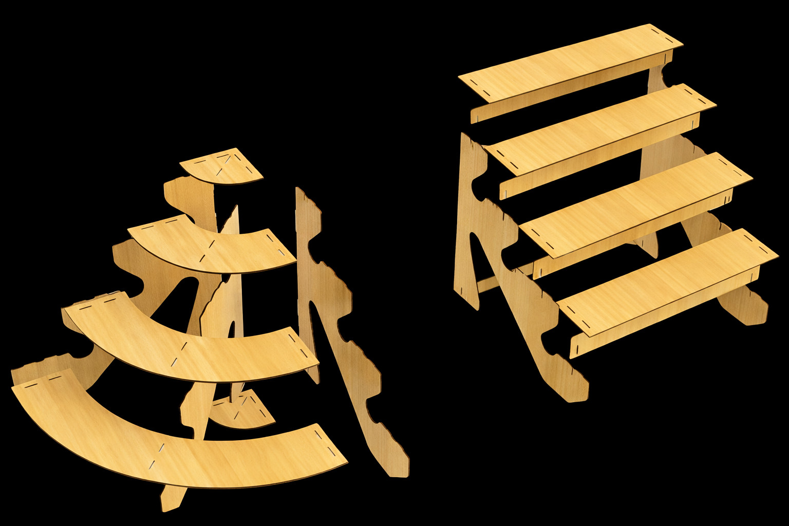 Display Stand 4 Tier MDF Modular Straight & Curved Sets Flat Pack