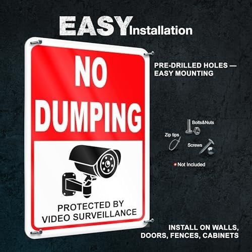 2 PC No Dumping Signs, Reflective 7 x 10 Aluminum No Littering Signs with Video