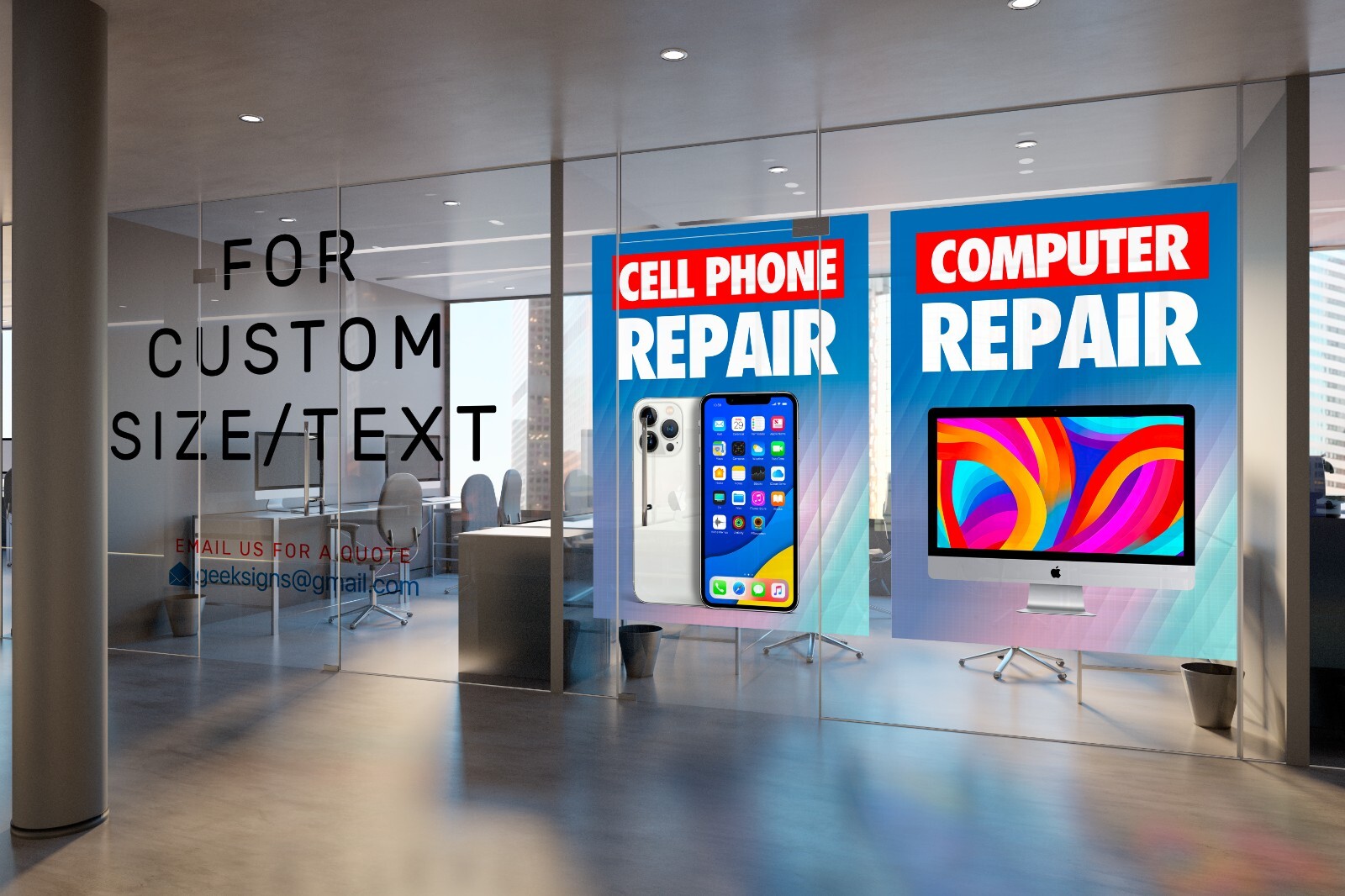 Colorful Vibrant Cell Phone PC Repair Window Wrap Graphics Signs Banner Apple