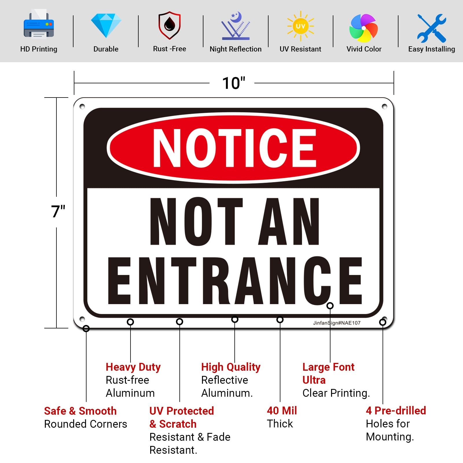 (2 Pack) Not An Entrance Sign, No Entry Do Not Enter Use Other Door Sign, 10″…