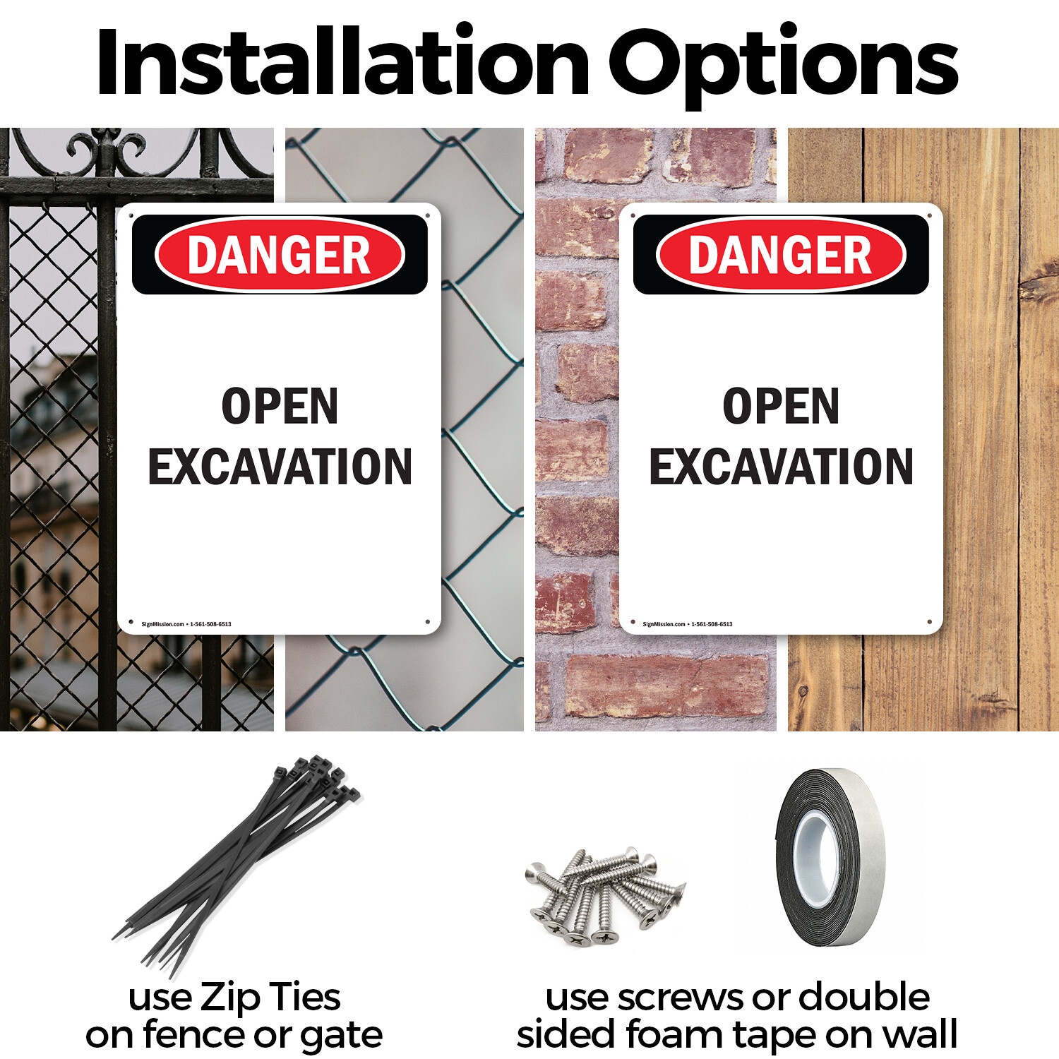 (2 Pack) Open Excavation OSHA Danger Sign Decal Metal Plastic