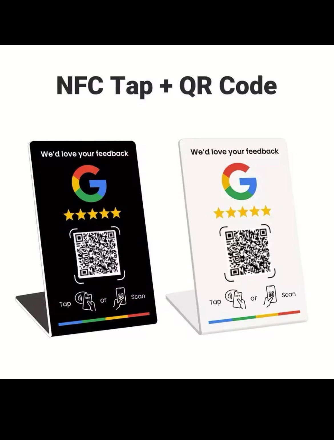 NFC Google Review Stand QR Code Tap Sign – Instant Feedback All Phones, Black