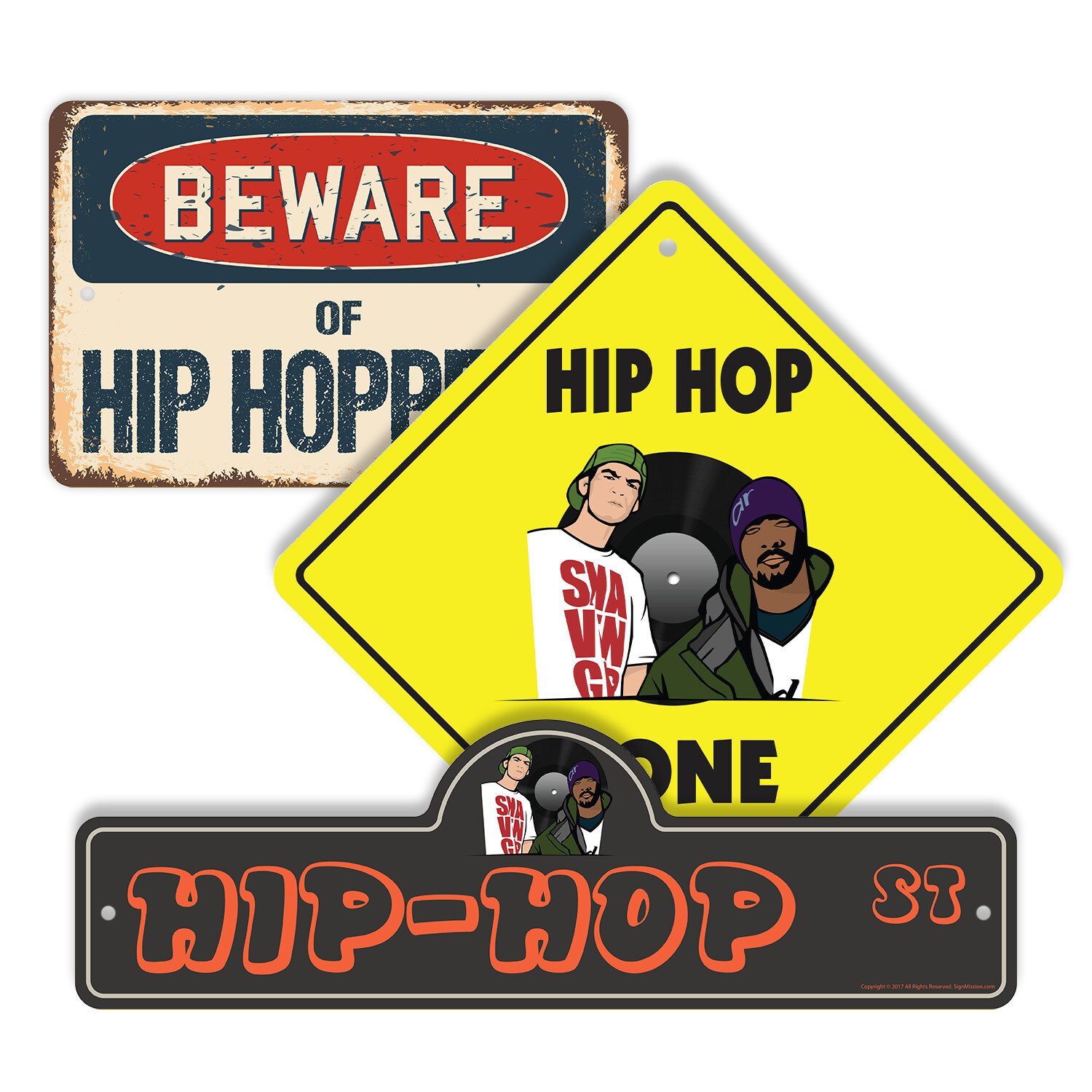 Hip Hop (3 Pack) Plastic Street Sign Crossing Warning Vintage Rustic Beware