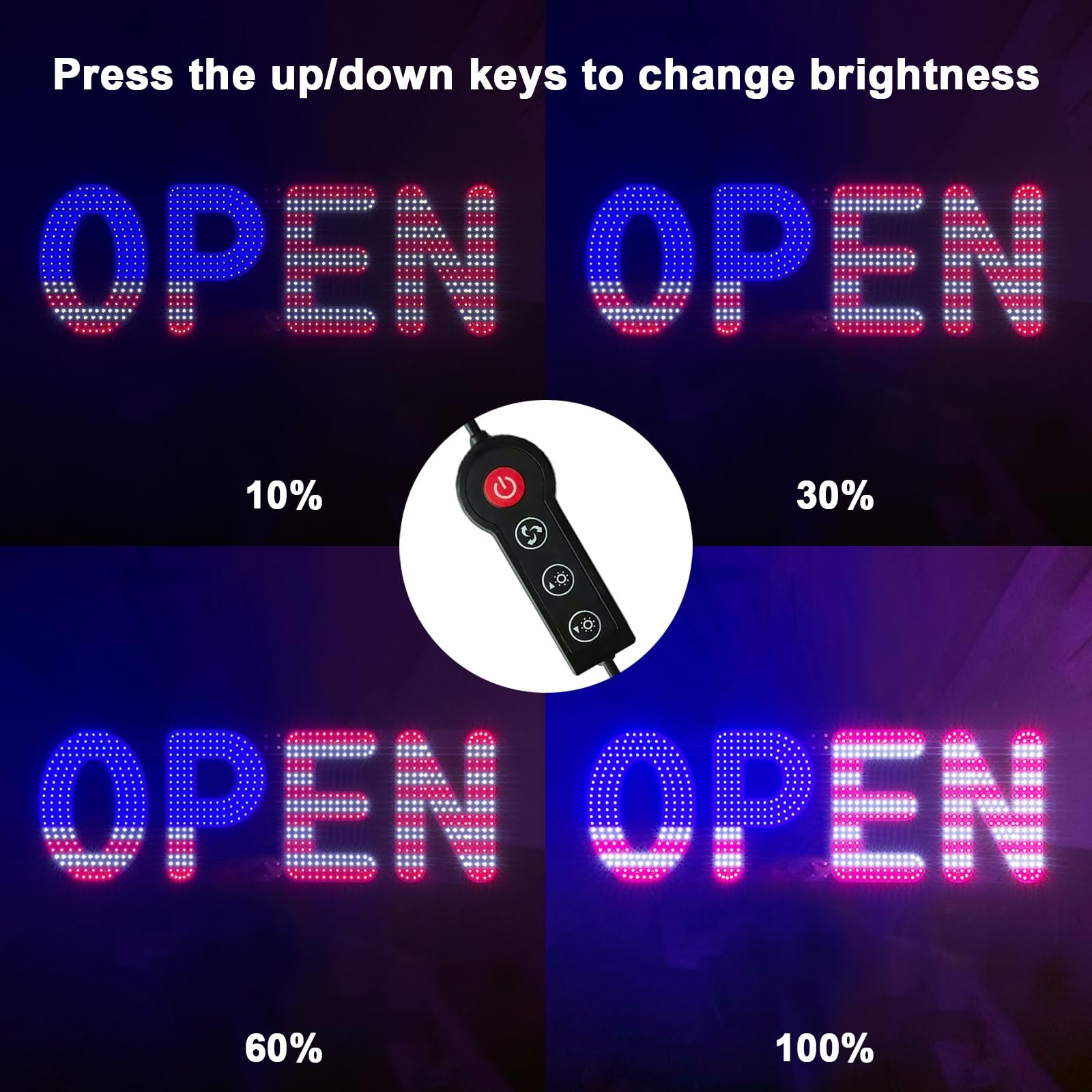 30″x10″ LED Open Sign – Ultra Bright, Dimmable with 4 Modes, 12V Adapter, Storef