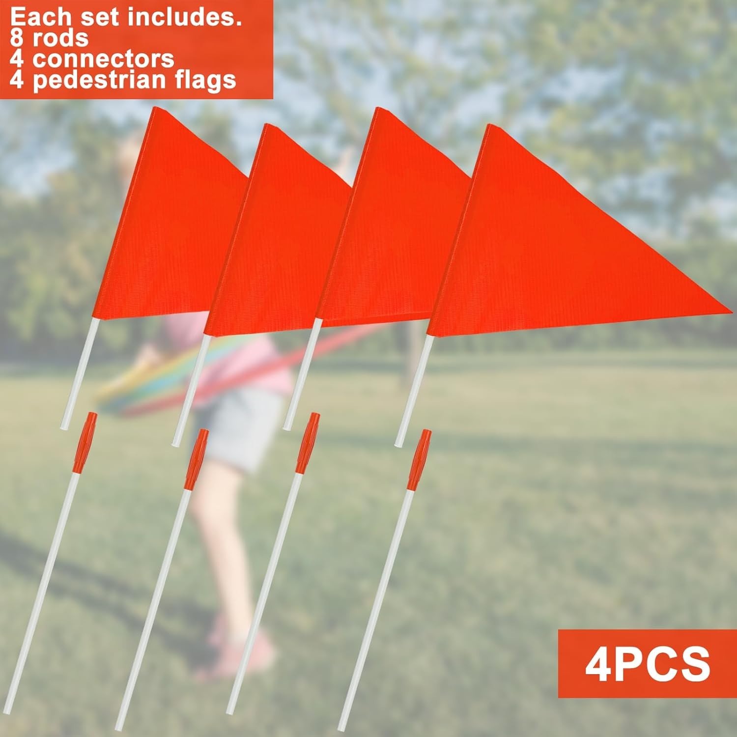 Warning Flags for Kids Play Safety 4 Pack with Replacement Poles Orange Color