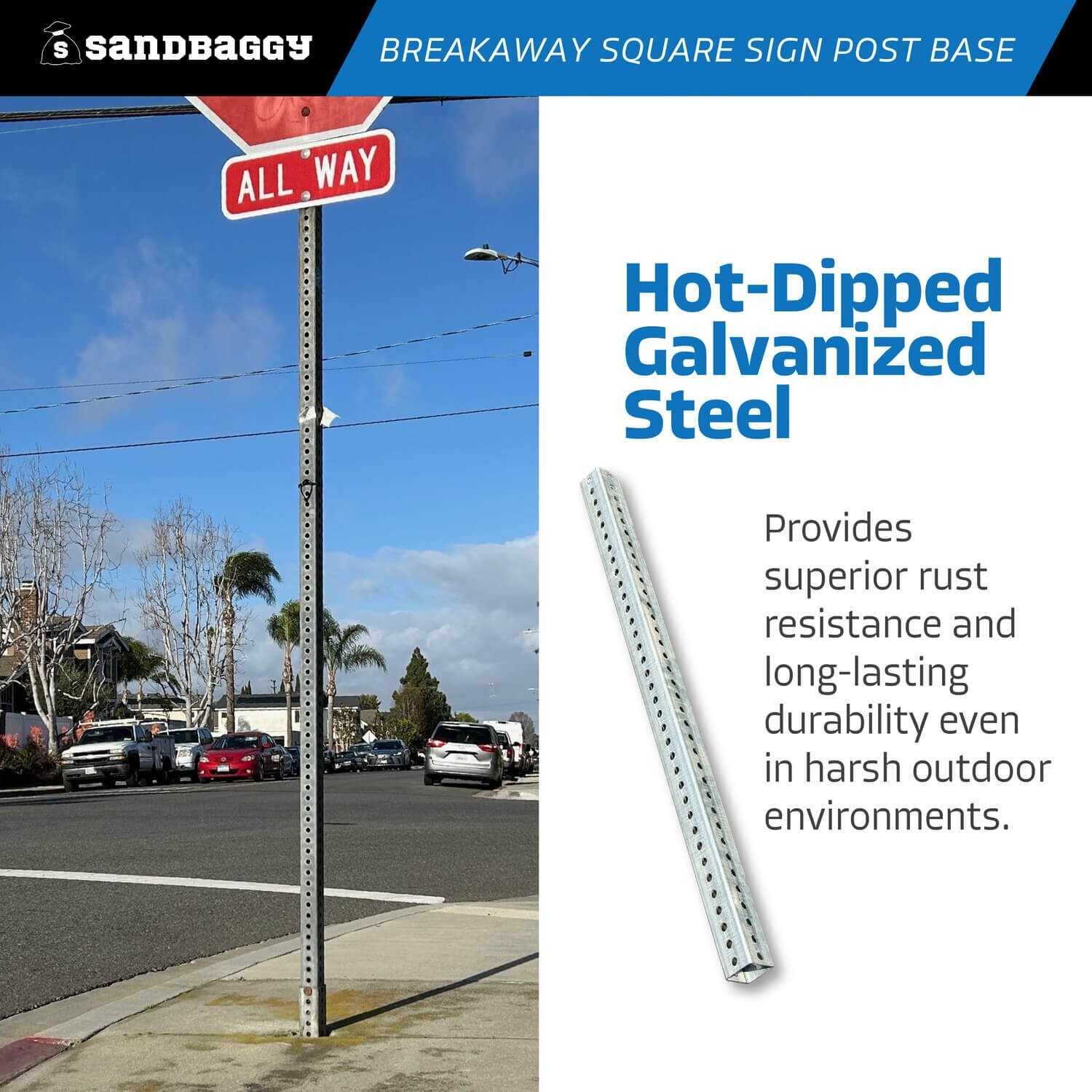 Sandbaggy 3 ft Breakaway Square Sign Post Base (Hot Dipped Galvanized)