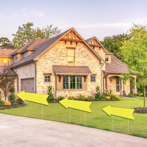 Directional Yellow Arrow Yard Signs with Stakes – 16×5 Inches (Set of 3)