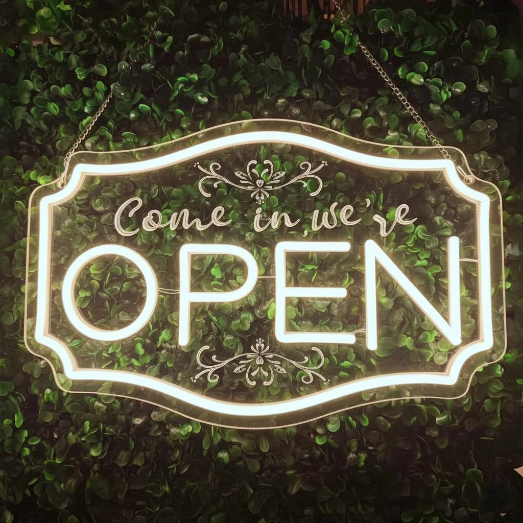 Neon Open Signs for Business， LED Adjustable Brightness Light Up Sign for Bar Sl