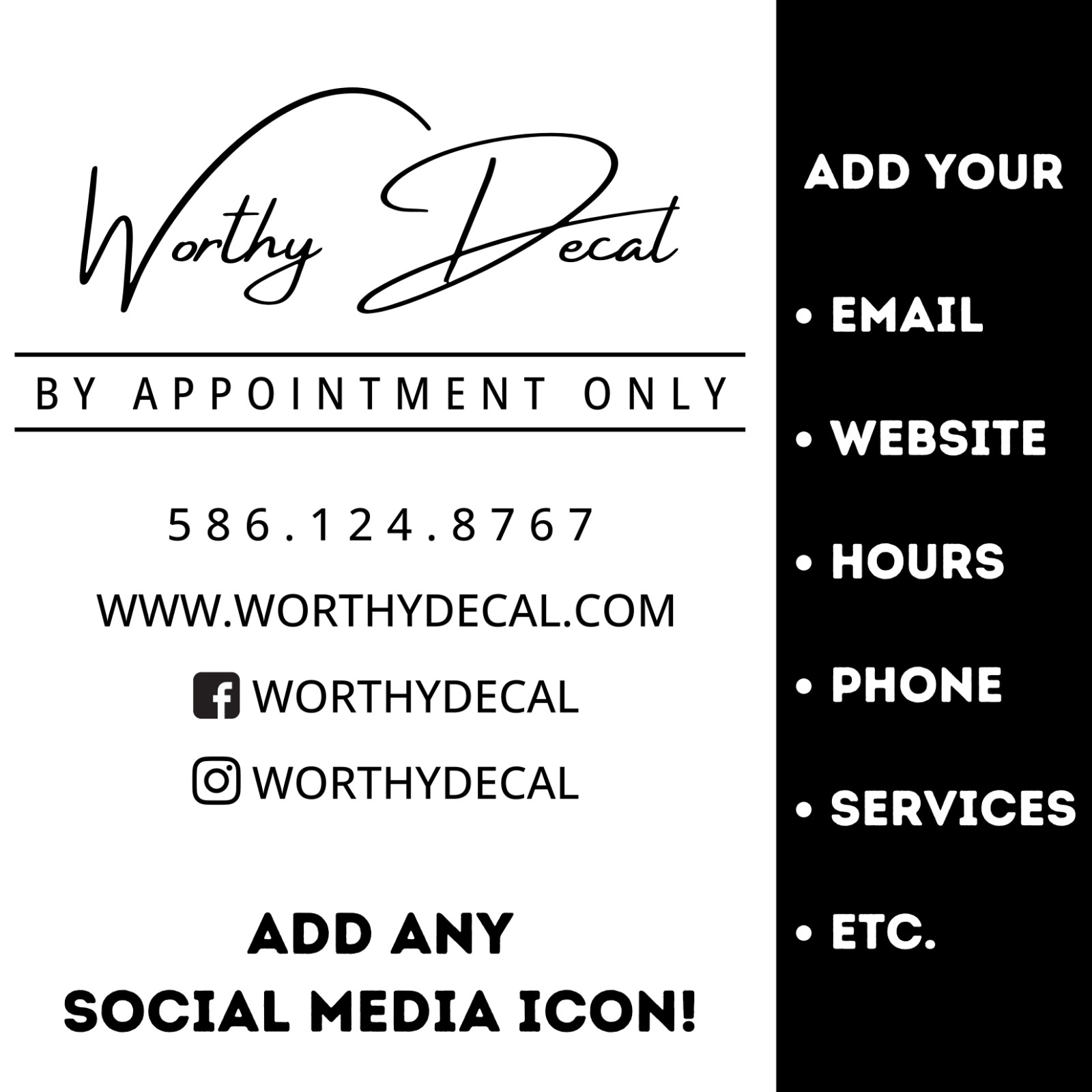 Custom Business Sign Decal | Window, Storefront, Door Decal – Hours – Logo Sign