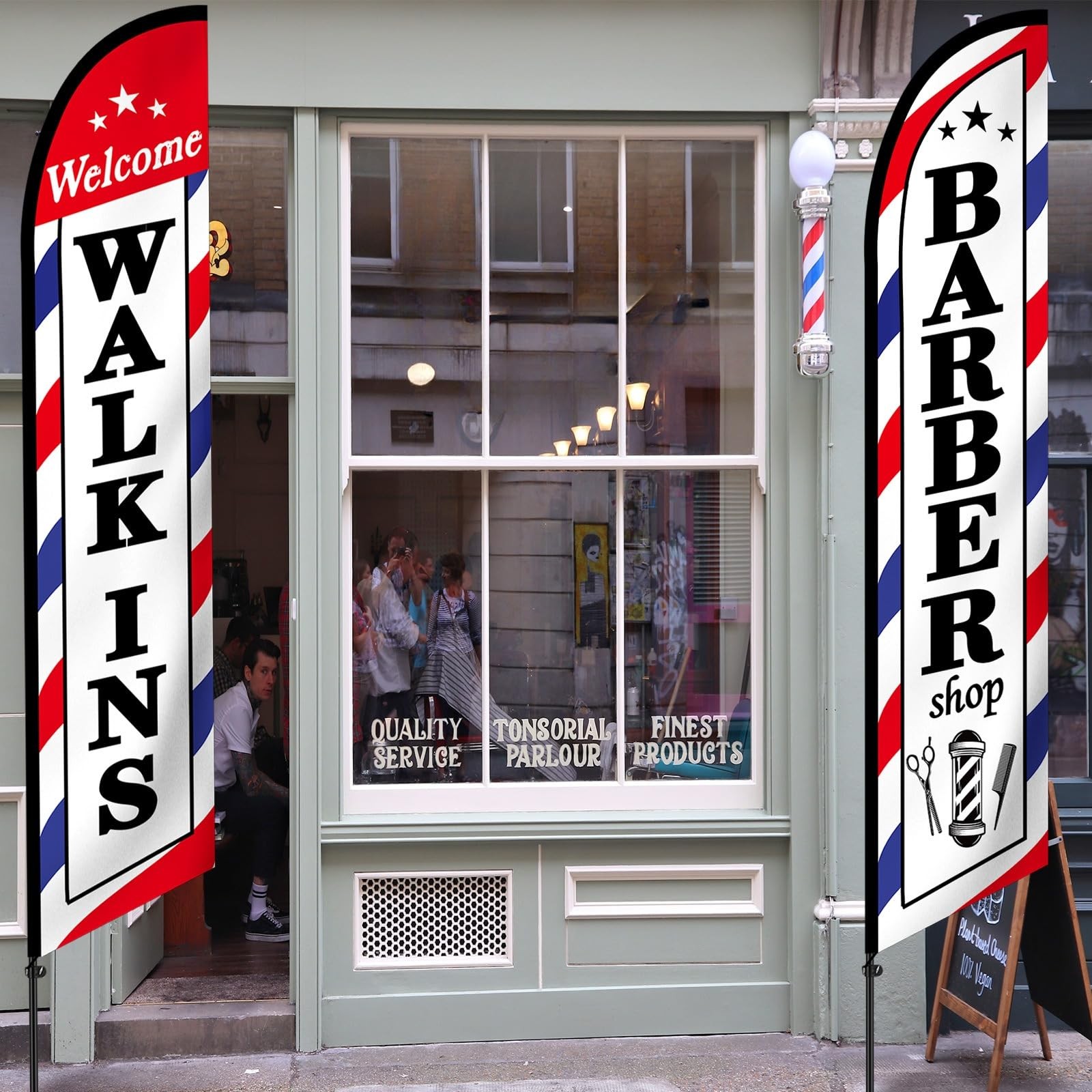 SmoothNovelty 2 Pcs Barber Flag for Outside 12 x 2.5 ft, as picture shown