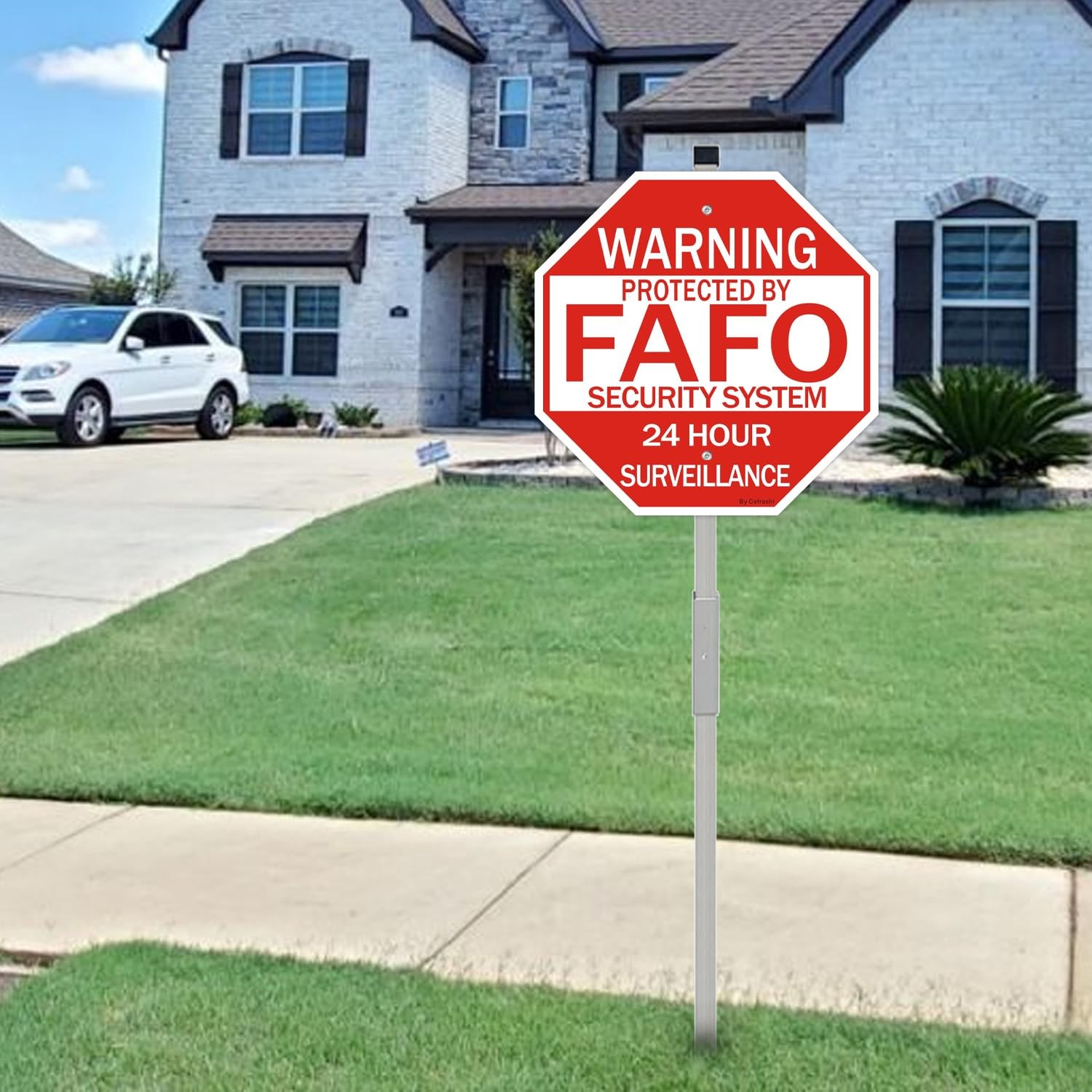 2 Pack FAFO Home Security Sign, with 36″ Metal Stakes, 12″x12″ Reflective Alu…