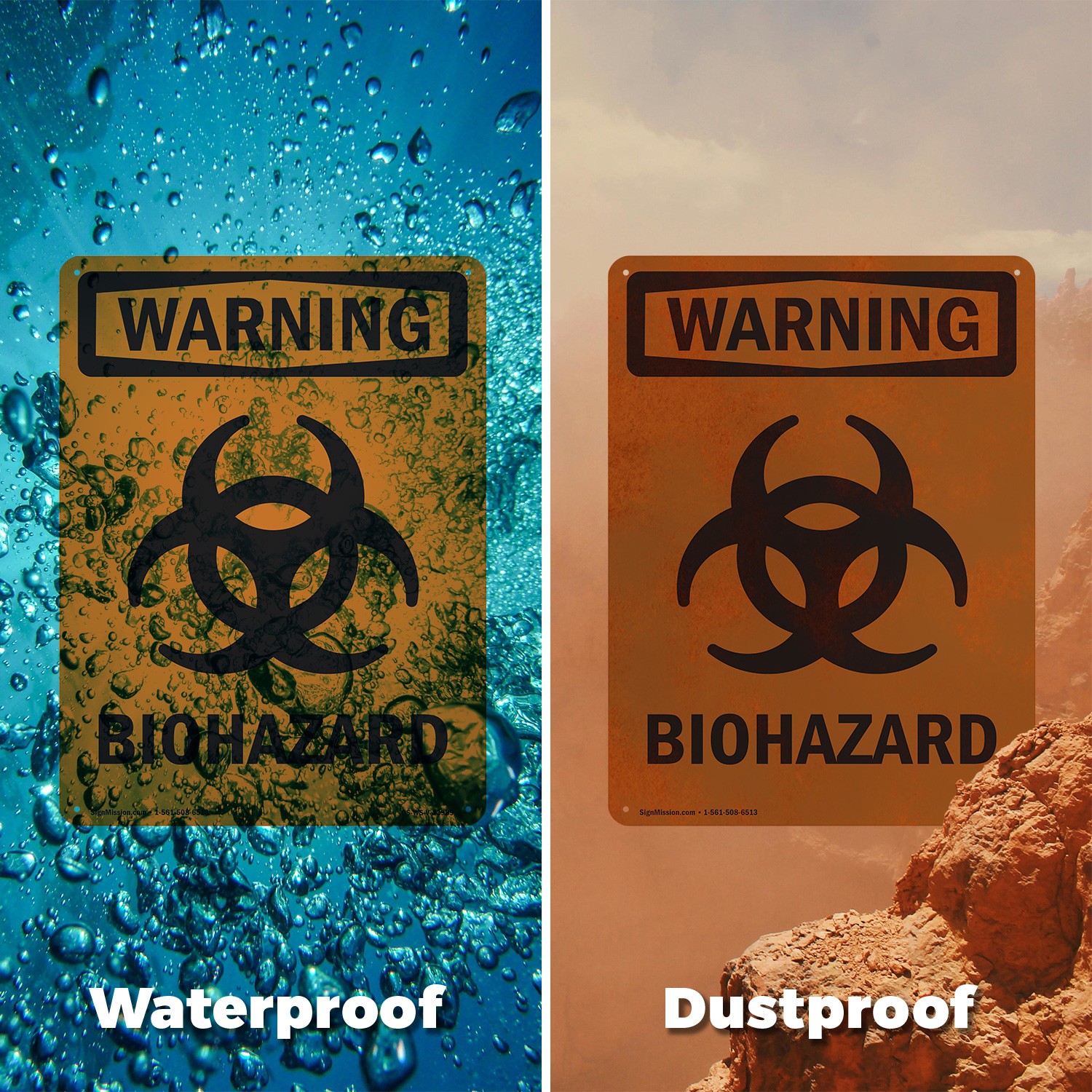 Biohazard With Symbol OSHA WARNING Sign Metal, Plastic, Or Decal – 5 or 10 Pack