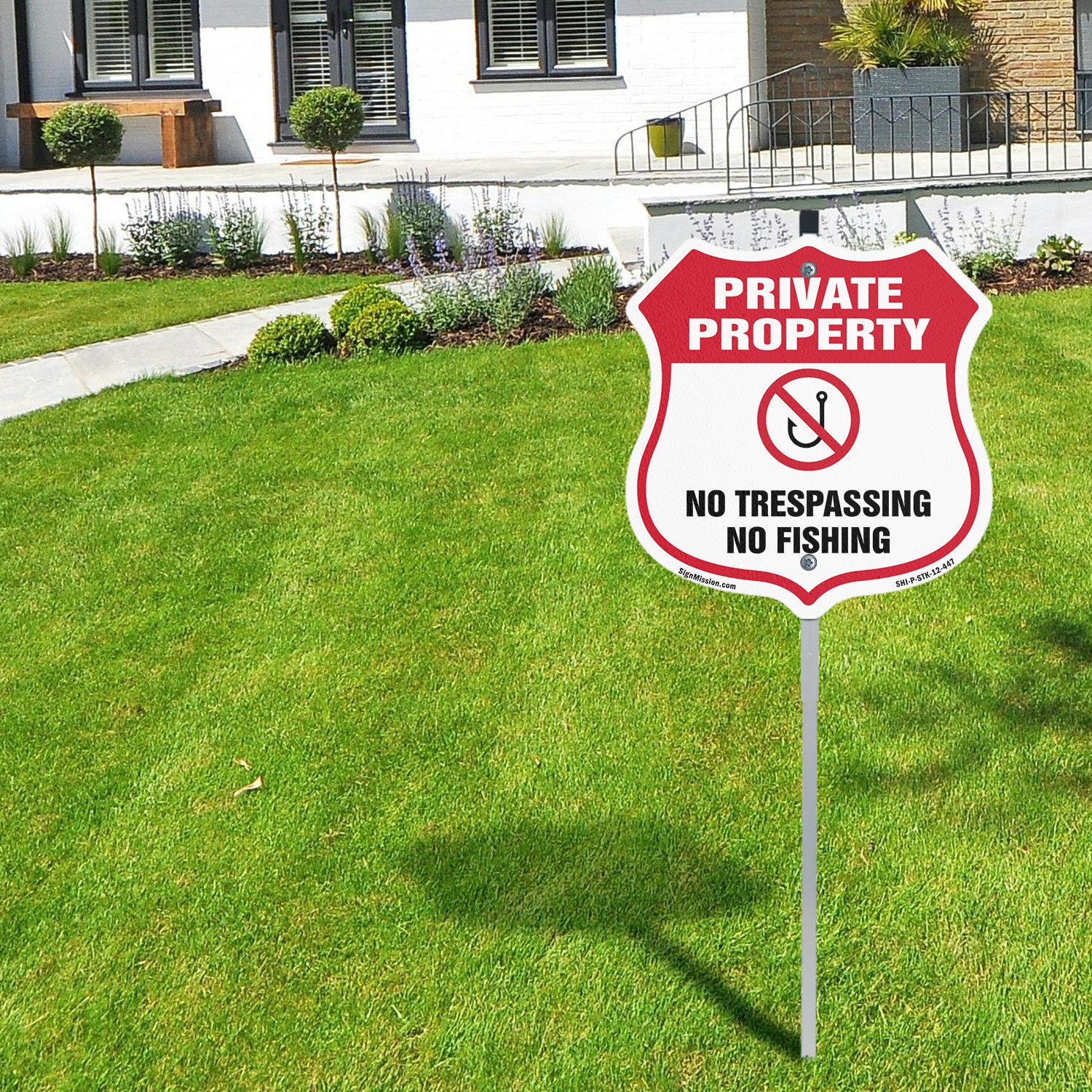 Private Property Shield Sign No Trespassing No Fishing Shield Sign With Stake
