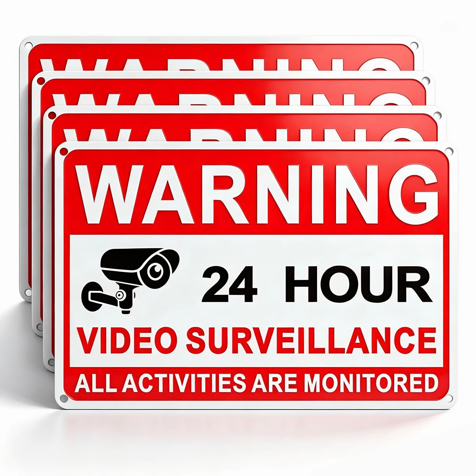 4 Pack Video Surveillance Signs, 8 x 12 Inch Aluminum Camera Signs, CCTV Securit