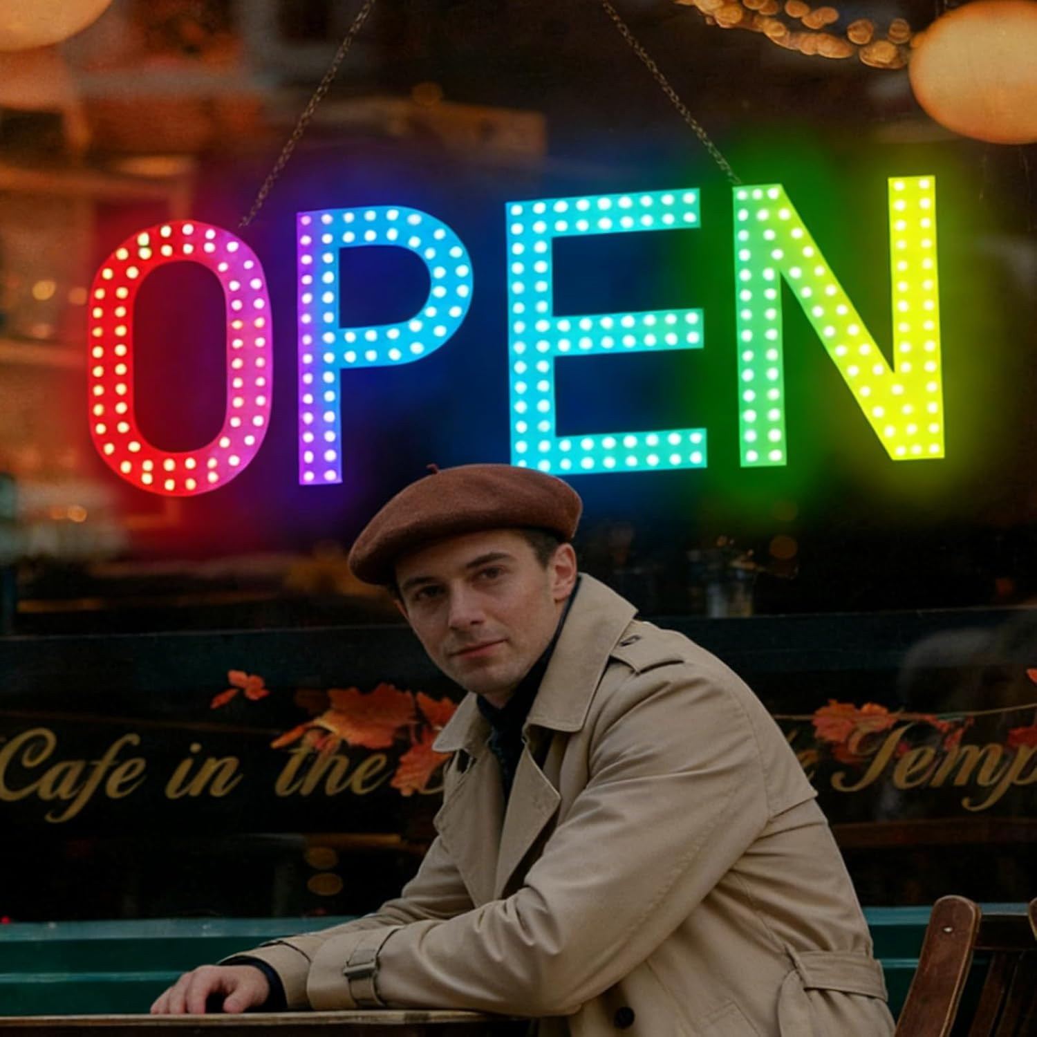Super Bright Multi-Color LED Open Sign for Stores & Restaurants – 40″ x 14