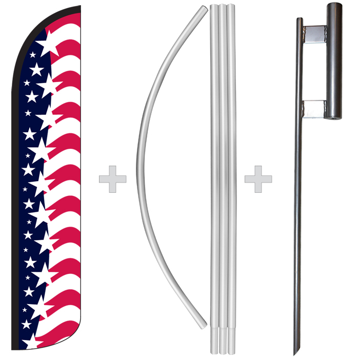 Star Spangled USA American 15′ Tall Windless Swooper Feather Flag & Pole Kit