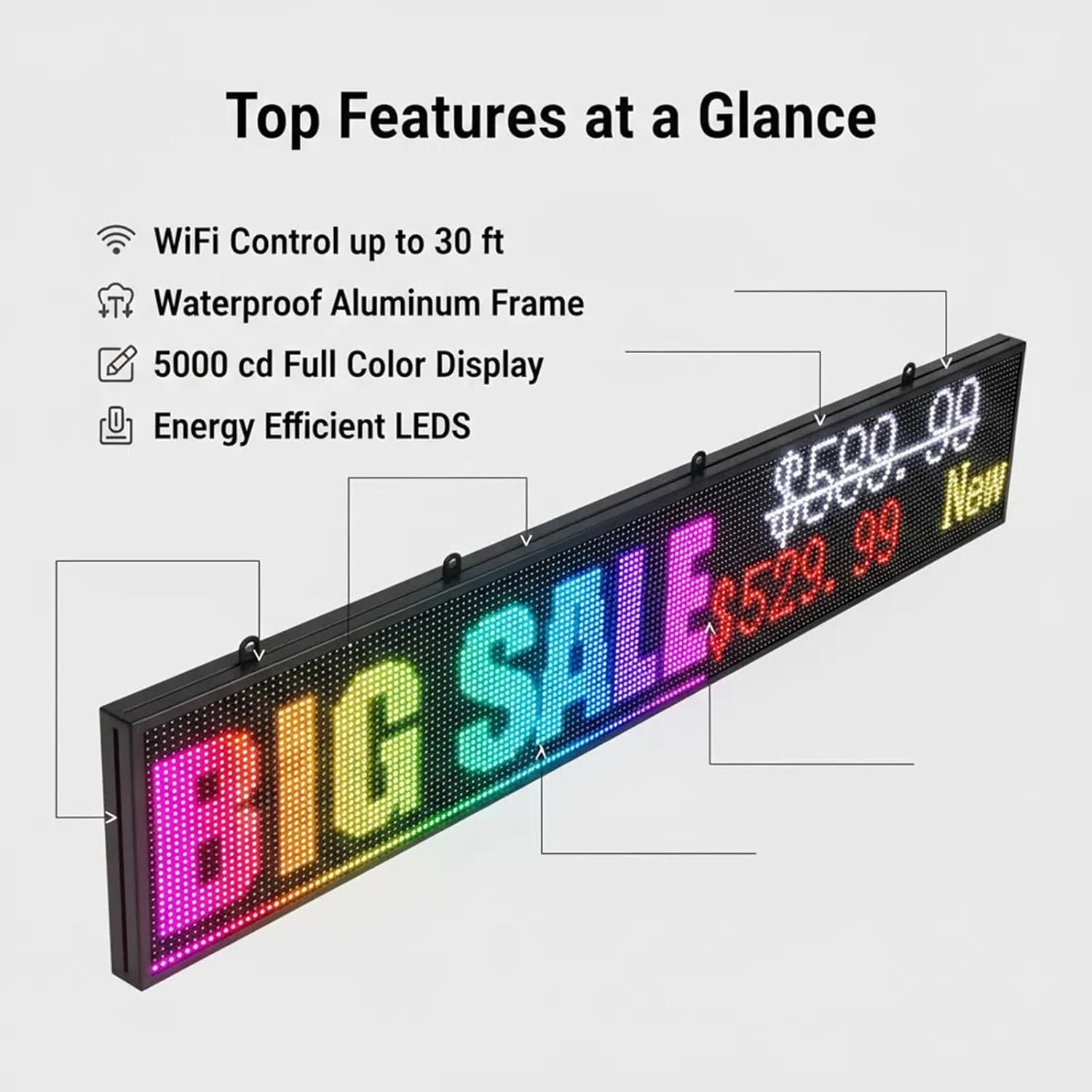 P10 Programmable LED Sign 77″ x 44″ WiFi Control RGB Color Signage