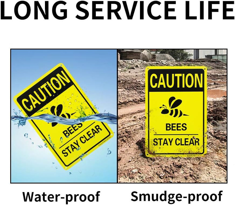 2 Pack Caution Bees Stay Clear Sign, 10″X 7″ .04″ Aluminum Reflective Sign Rust