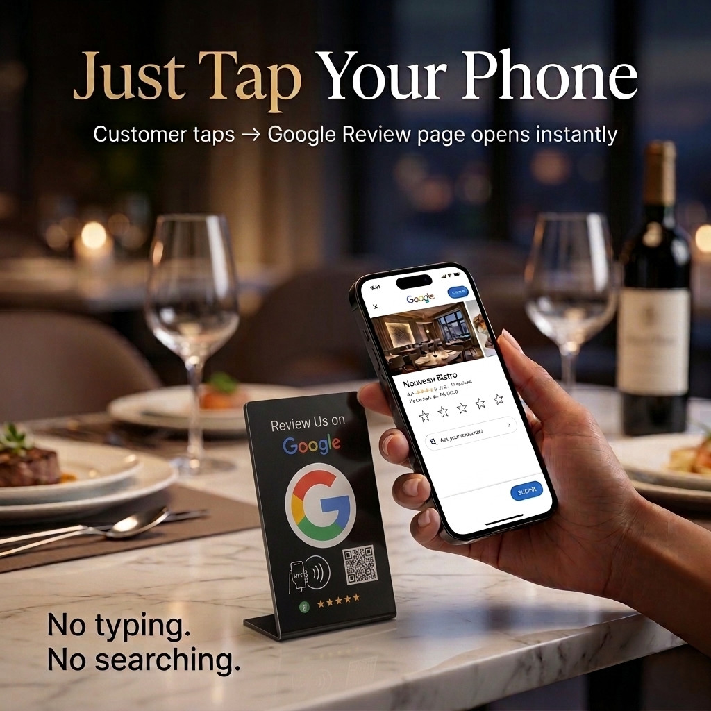 Google Review Stand Tap Tap for Instant Reviews – All Phones Compatible (BLACK)