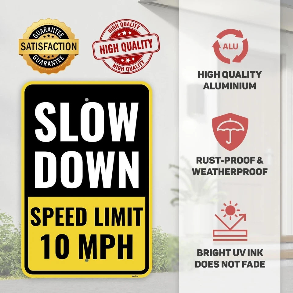 2PC 10 Mph Speed Limit Sign, 18 X 12 Inches – Aluminum – 10Mph Slow down Safety