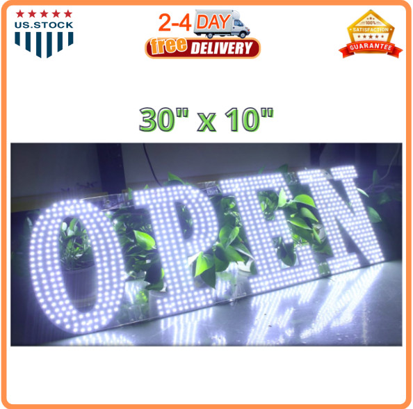 30″X10″ Large LED Open Signs for Business Super Bright Unique Design White Open