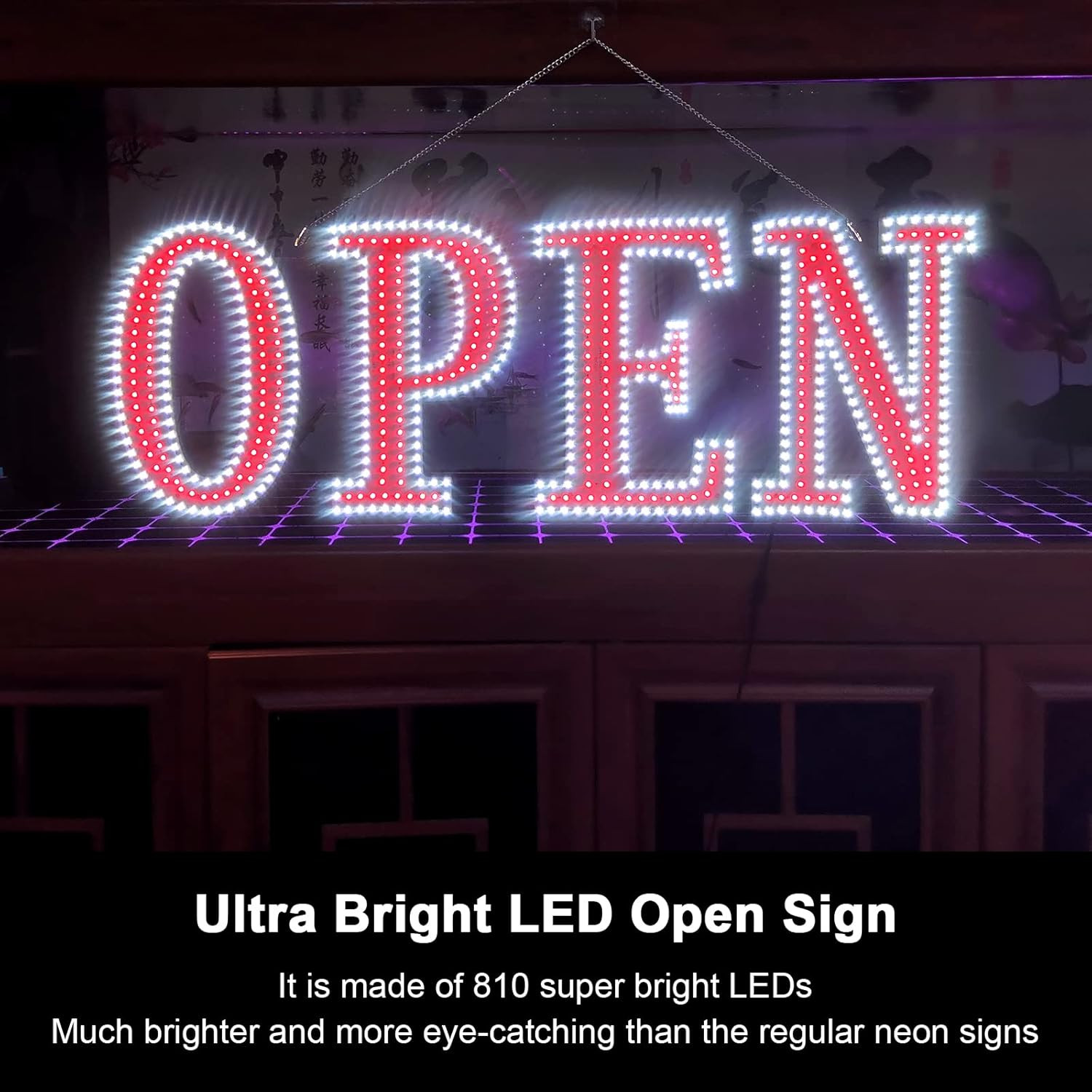 40″X14″ Super Bright LED Open Sign with Remote, 10 Brightness Levels
