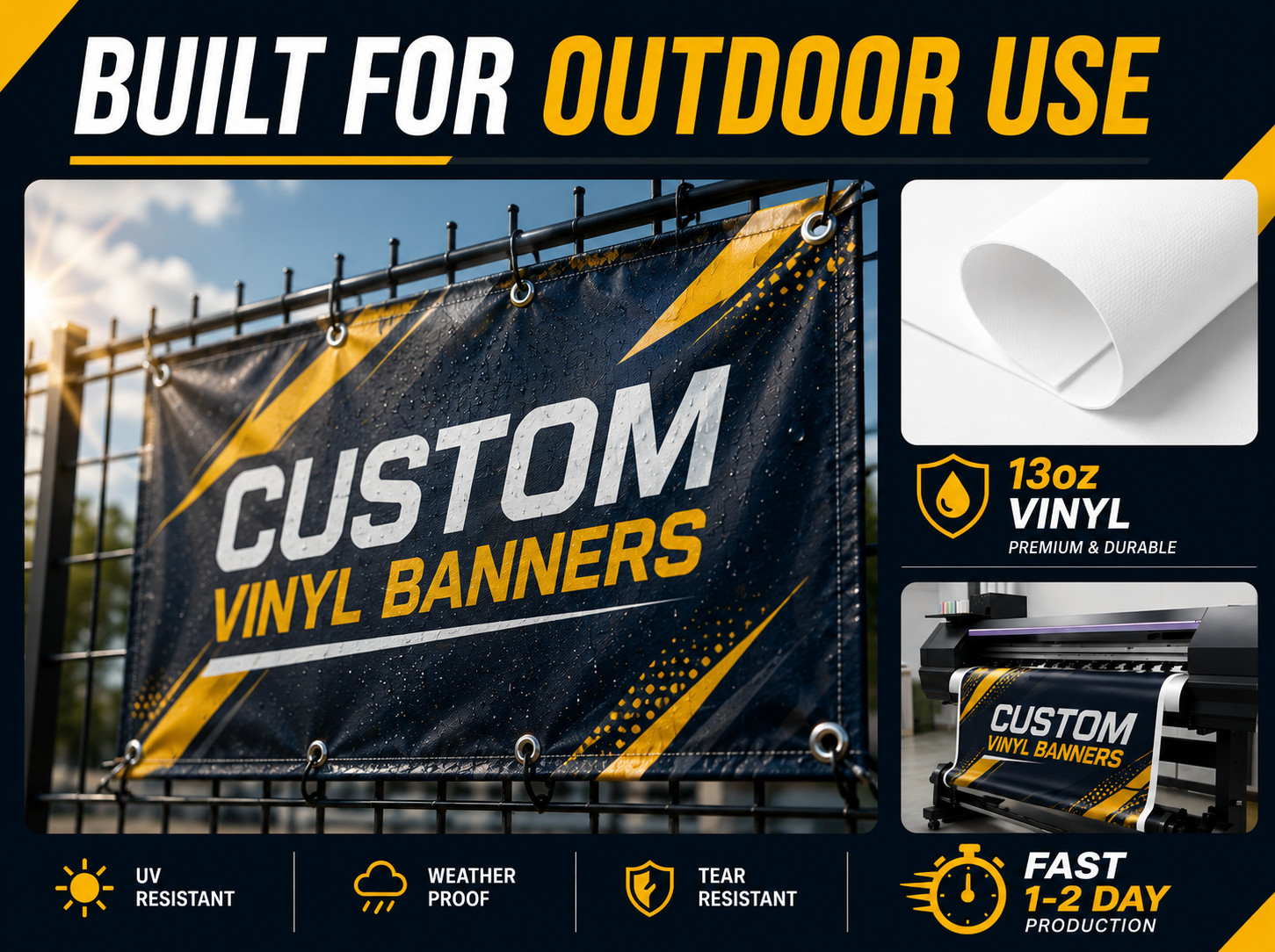Custom Vinyl Banner Waterproof UV Resistant 13oz Heavy Duty Fast Shipping USA