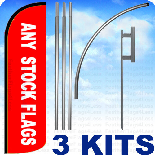 3 KITS PACK WINDLESS Swooper Feather Any Stock Flag (AUTO, TAX, FOOD, CAR, OPEN)