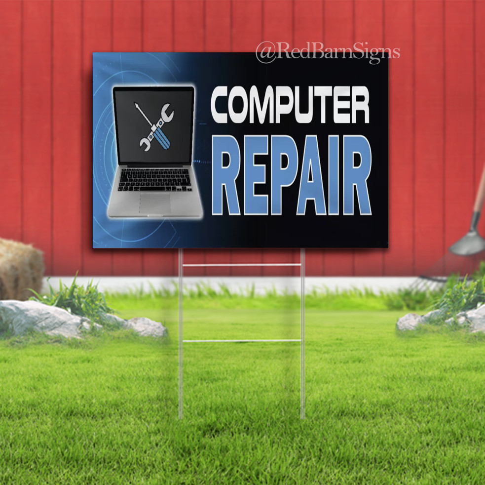 COMPUTER REPAIR Business Advertising Yard Sign Single-Sided with metal H-Stakes